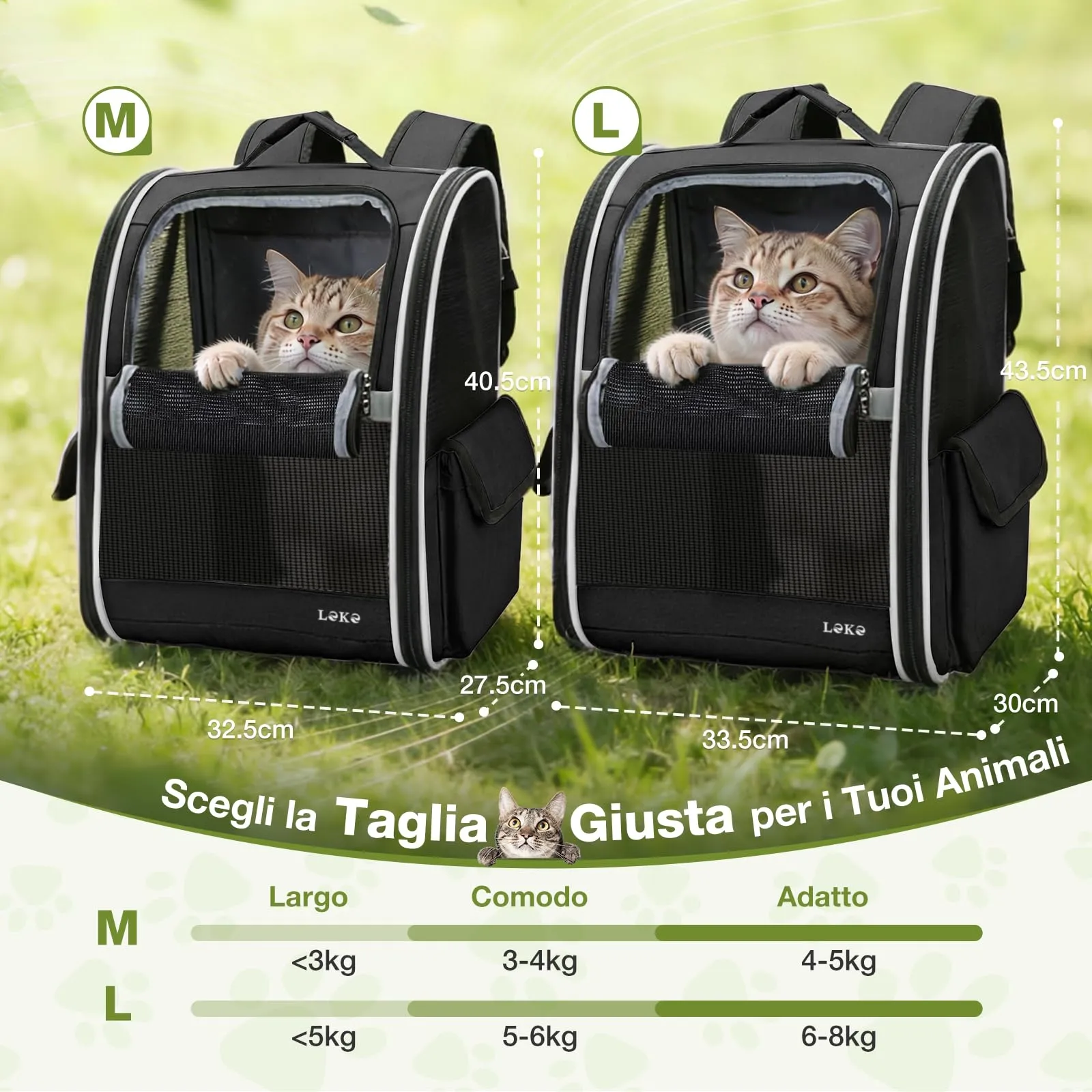 Lekesky Zaino Trasportino per Cani e Gatti, Pieghevole con Finestra in Rete, fino a 8 kg, Nero L - immagine 3