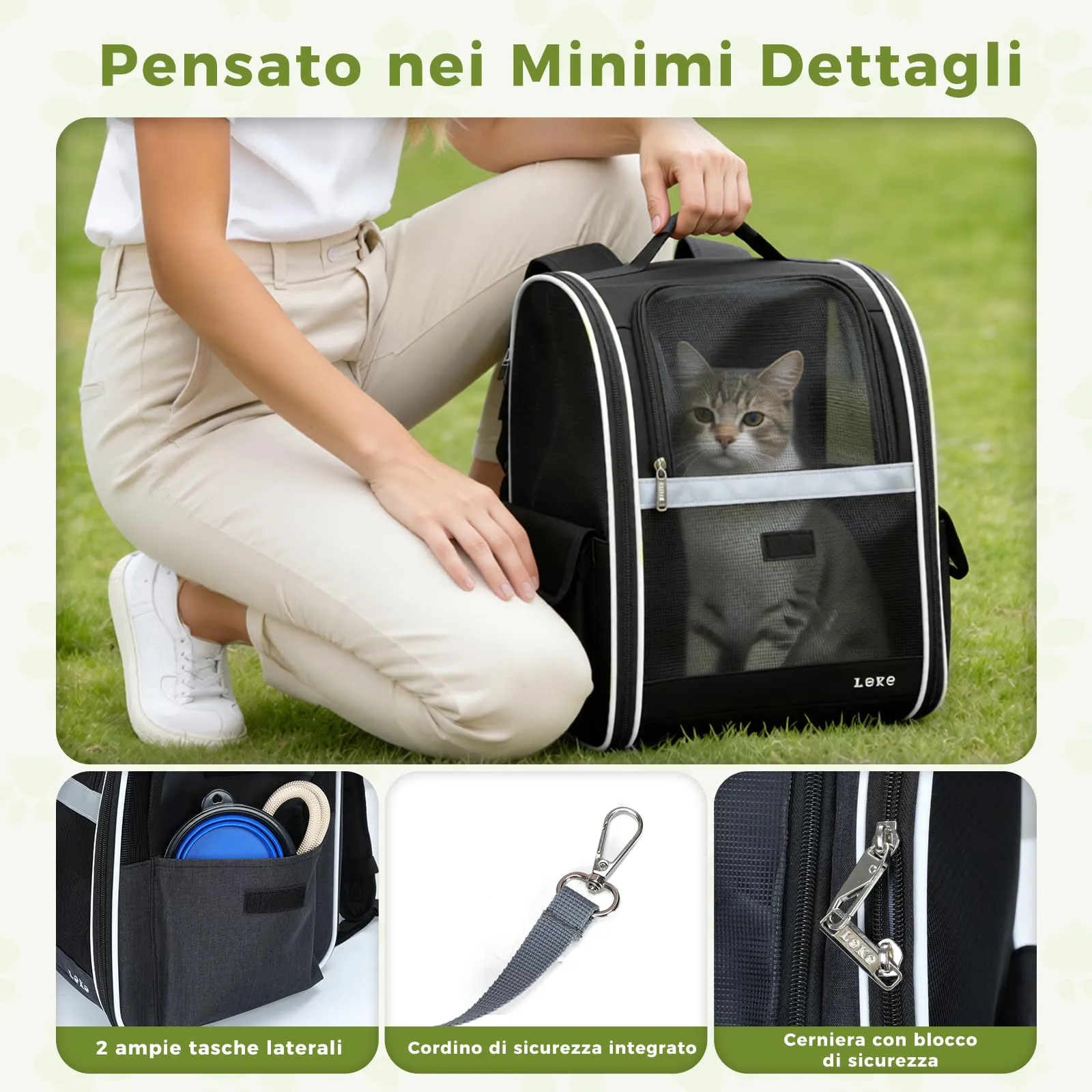 Lekesky Zaino Trasportino per Cani e Gatti, Pieghevole con Finestra in Rete, fino a 8 kg, Nero L - immagine 6