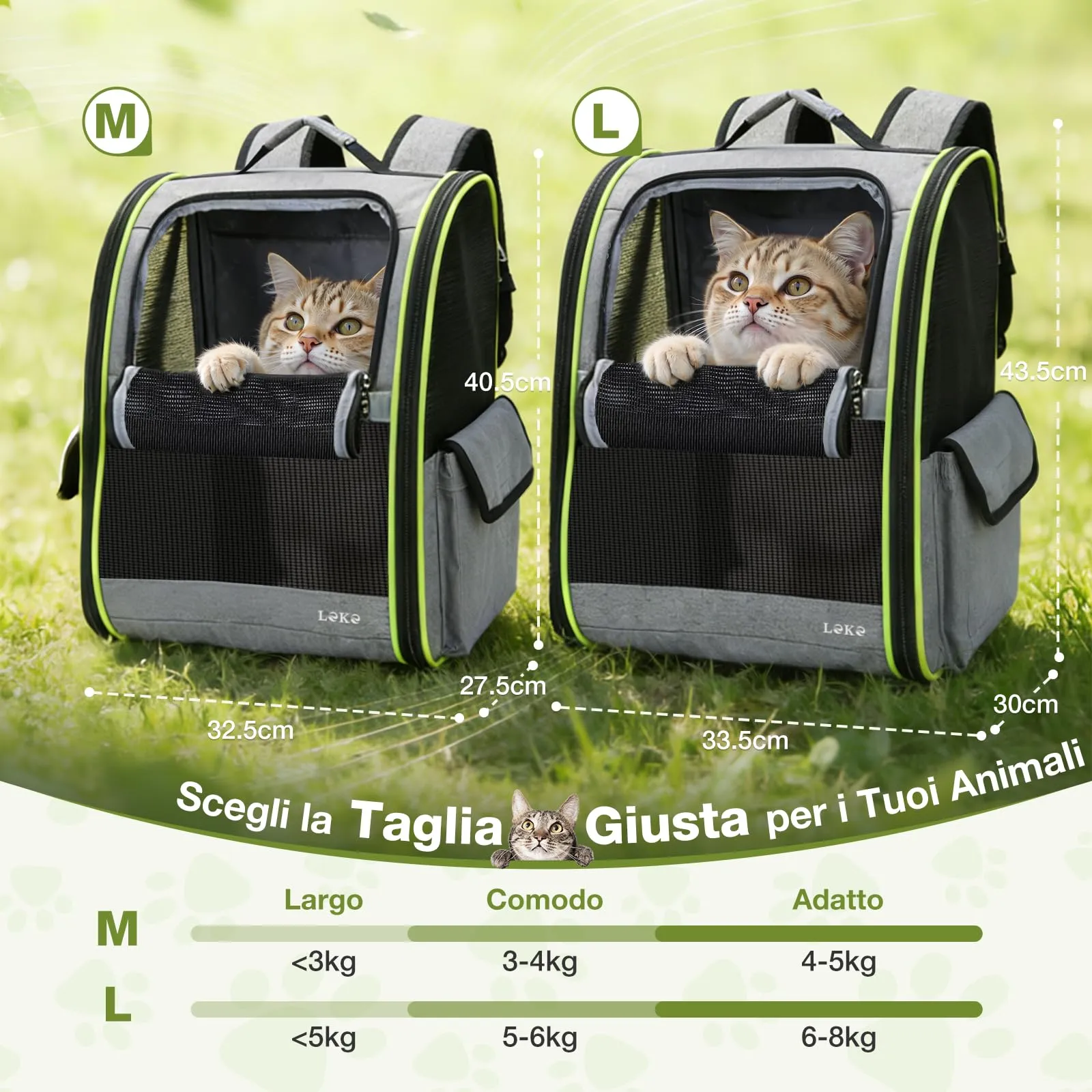 Lekesky Zaino Trasportino per Cani e Gatti, Taglia Media/Piccola, Grigio - immagine 3