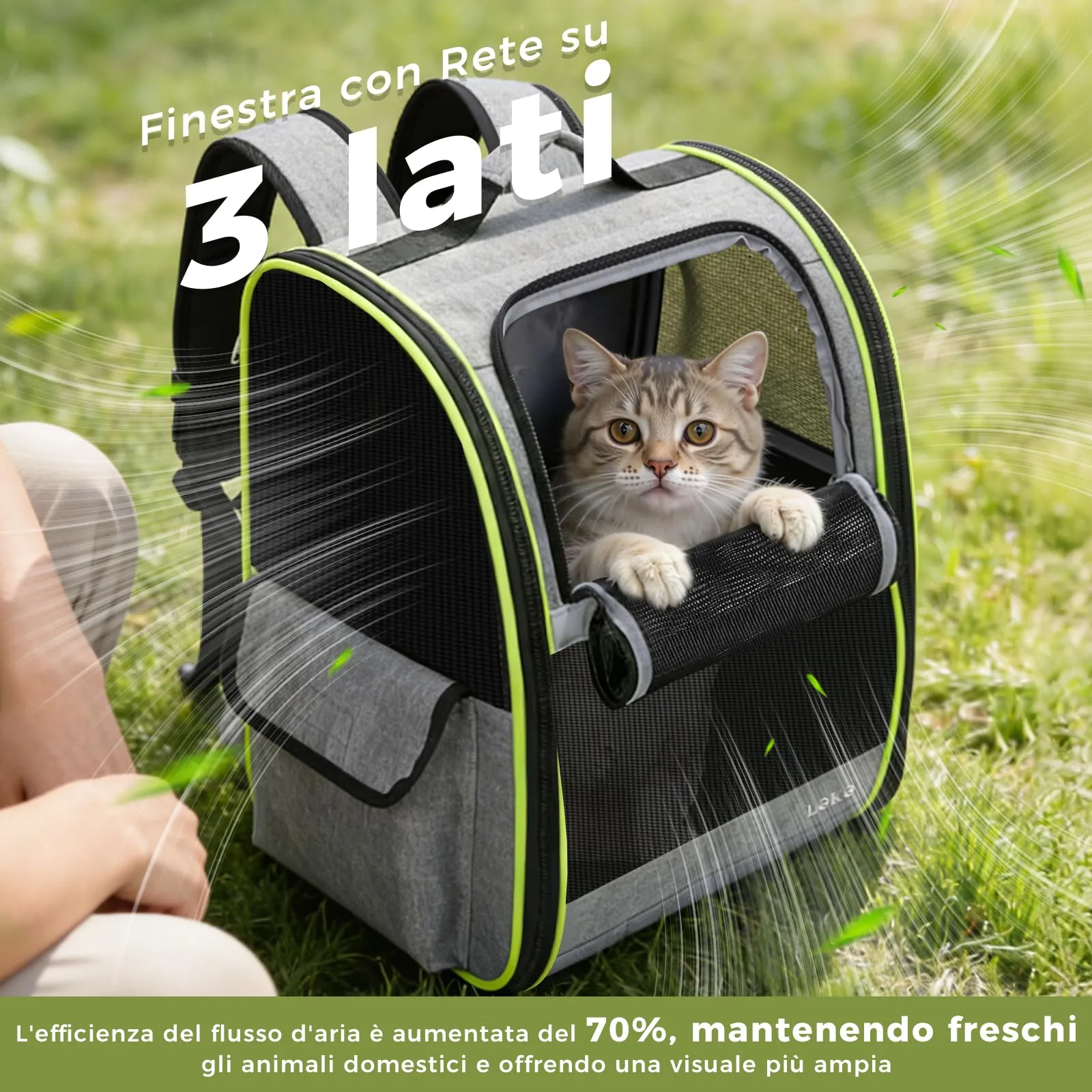 Lekesky Zaino Trasportino per Cani e Gatti, Taglia Media/Piccola, Grigio - immagine 4