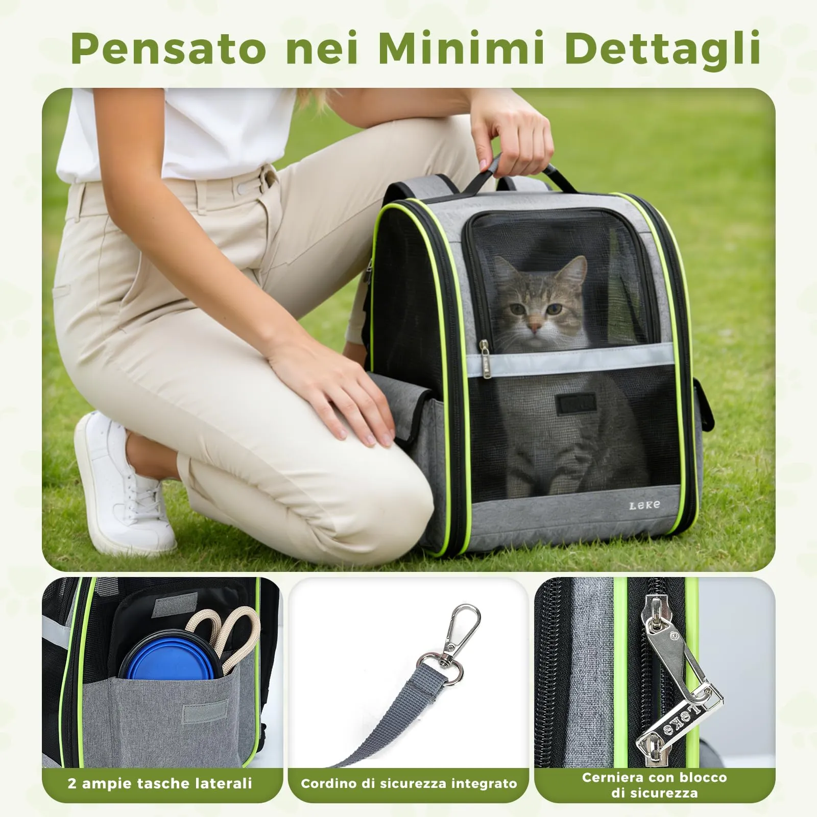 Lekesky Zaino Trasportino per Cani e Gatti, Taglia Media/Piccola, Grigio - immagine 6