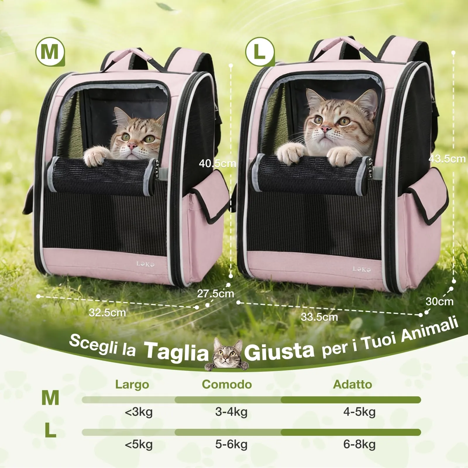 Lekesky Zaino Trasportino per Cani e Gatti, Taglia Media/Piccola, Rosa - immagine 3