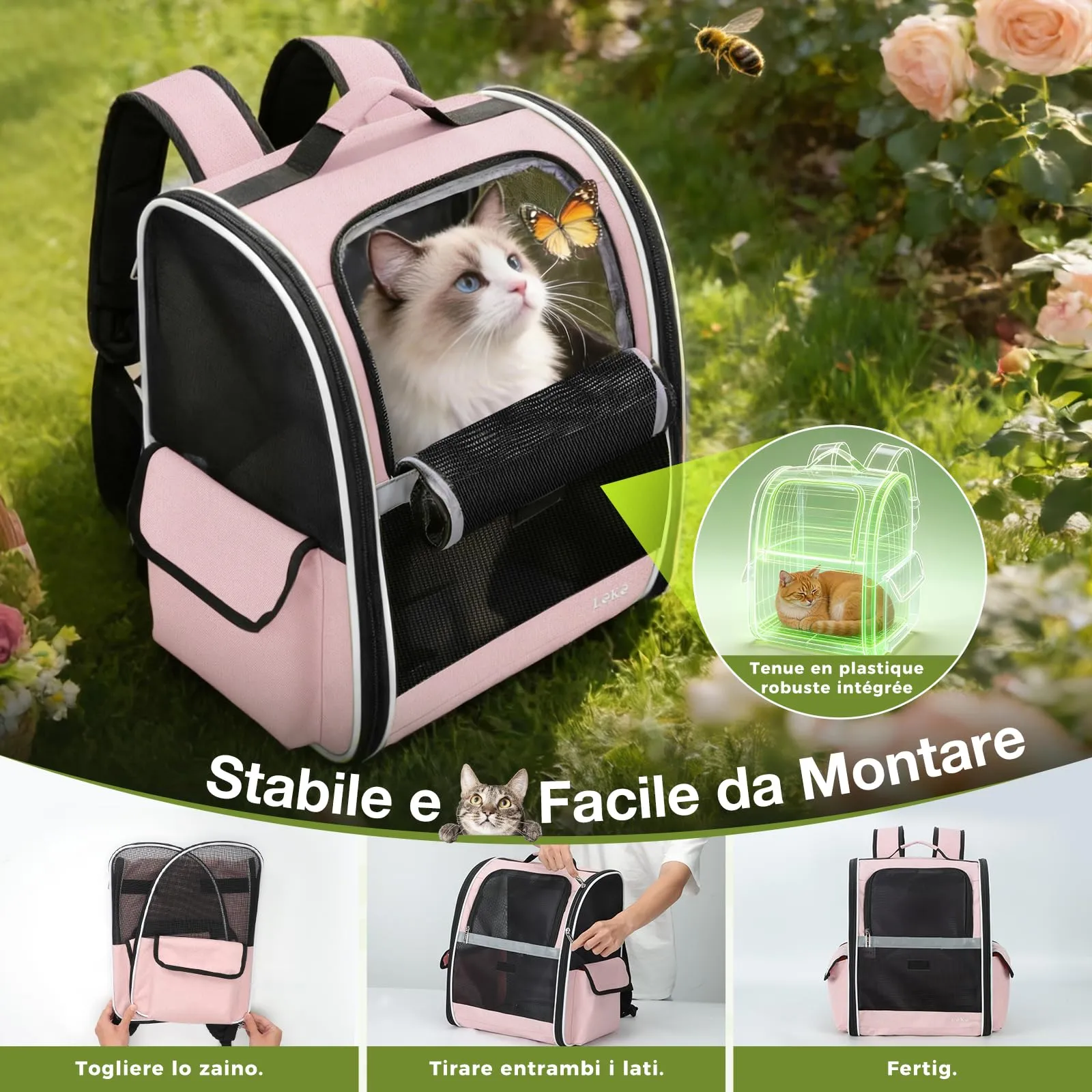 Lekesky Zaino Trasportino per Cani e Gatti, Taglia Media/Piccola, Rosa - immagine 5
