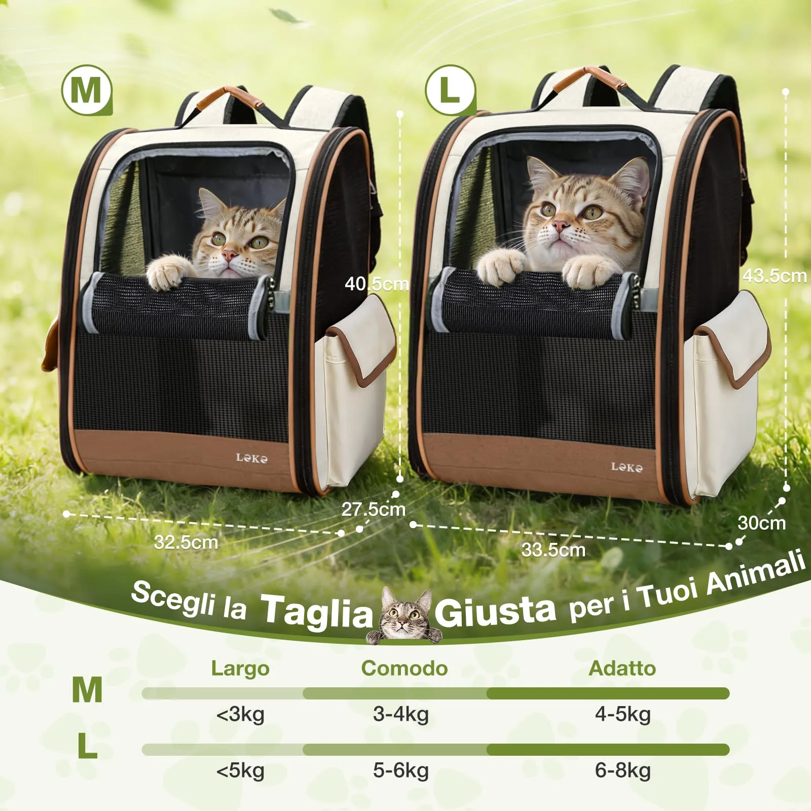 Lekesky Zaino Trasportino per Cani e Gatti, Beige, L - immagine 3