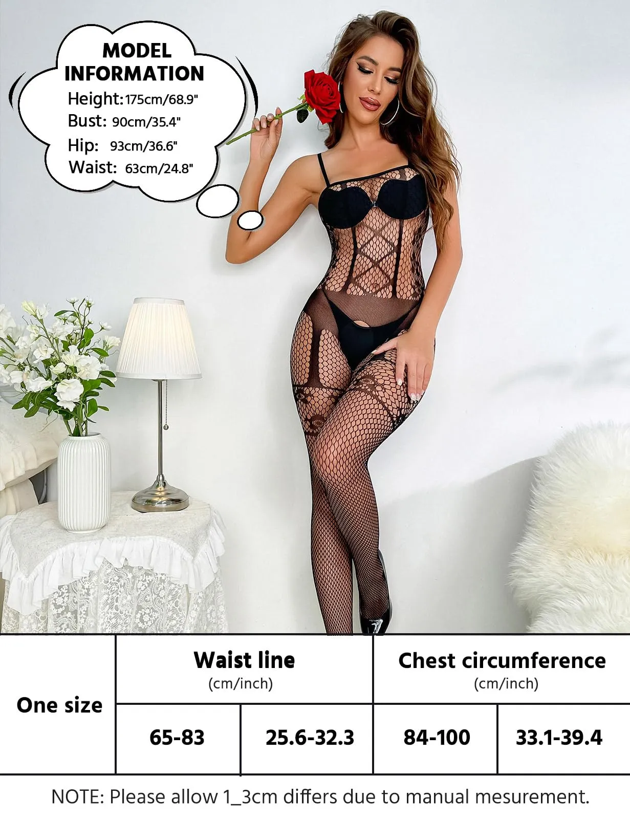 Tuopuda Body Lingerie in Pizzo e Rete per Donna, Nero 6 - immagine 4