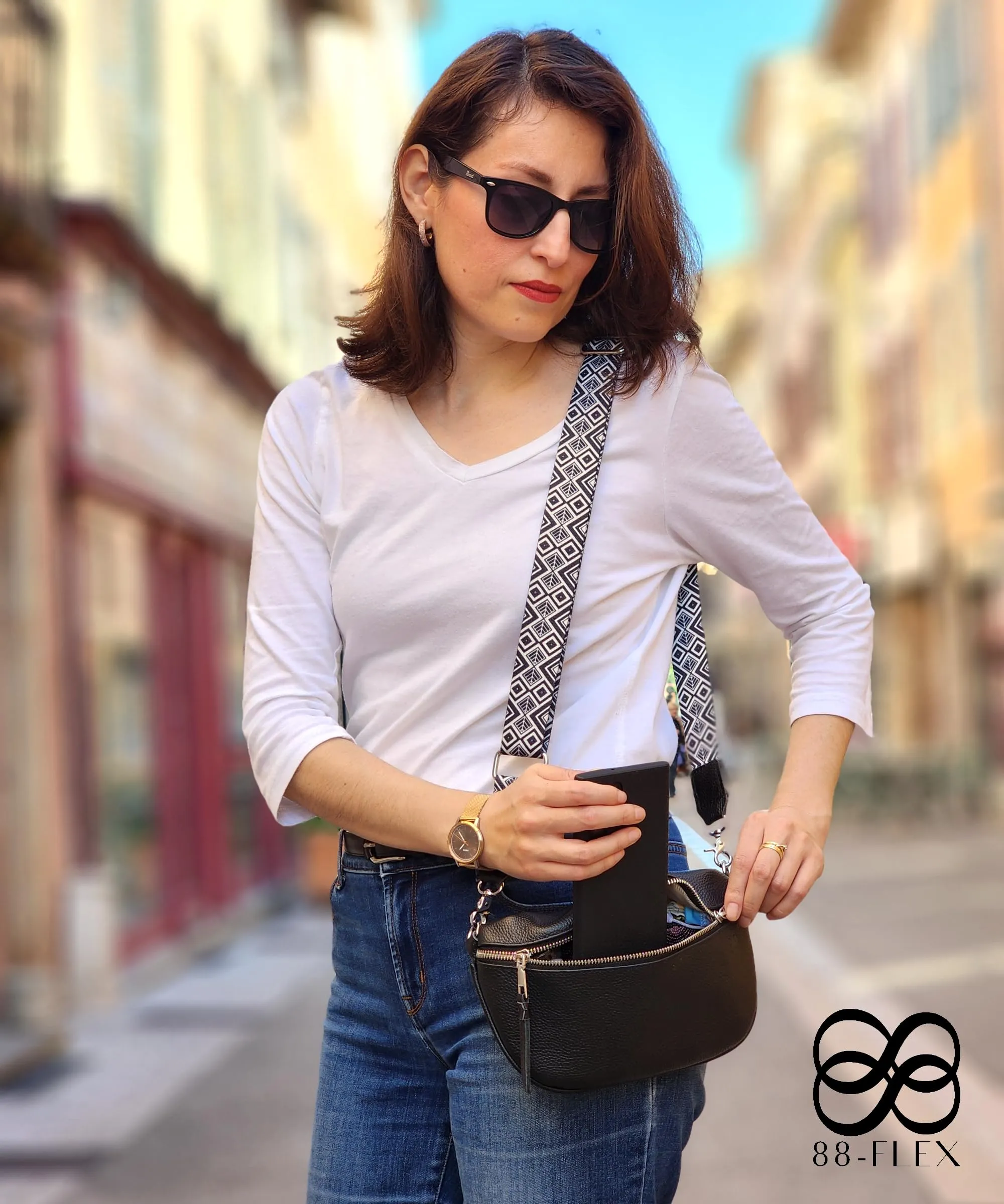 88-FLEX Borsa a tracolla da donna in vero cuoio Marsupio Cross Body Bag - immagine 4