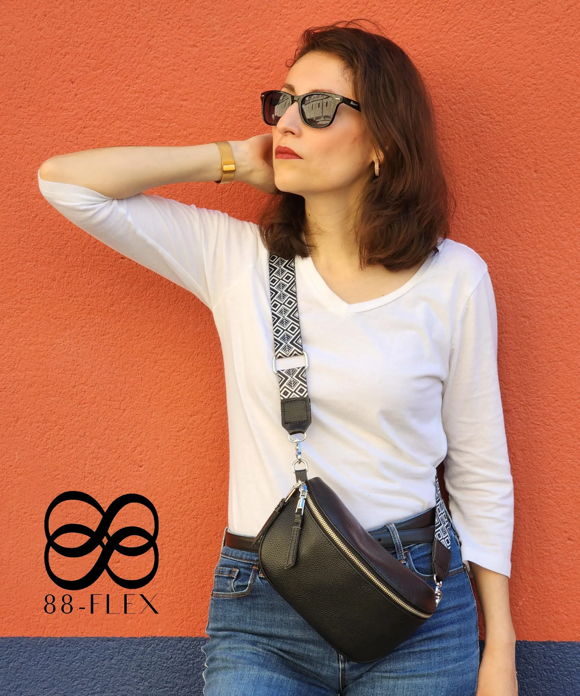 88-FLEX Borsa a tracolla da donna in vero cuoio Marsupio Cross Body Bag - immagine 5