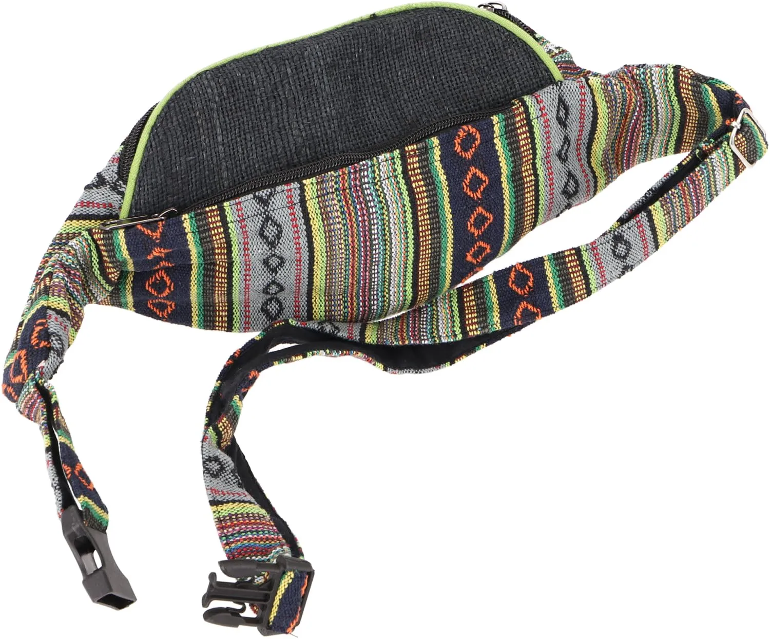 GURU SHOP Marsupio in Canapa Etnico, Borsa a Tracolla Unisex, Nero/Verde, 15 x 20 x 8 cm - immagine 3