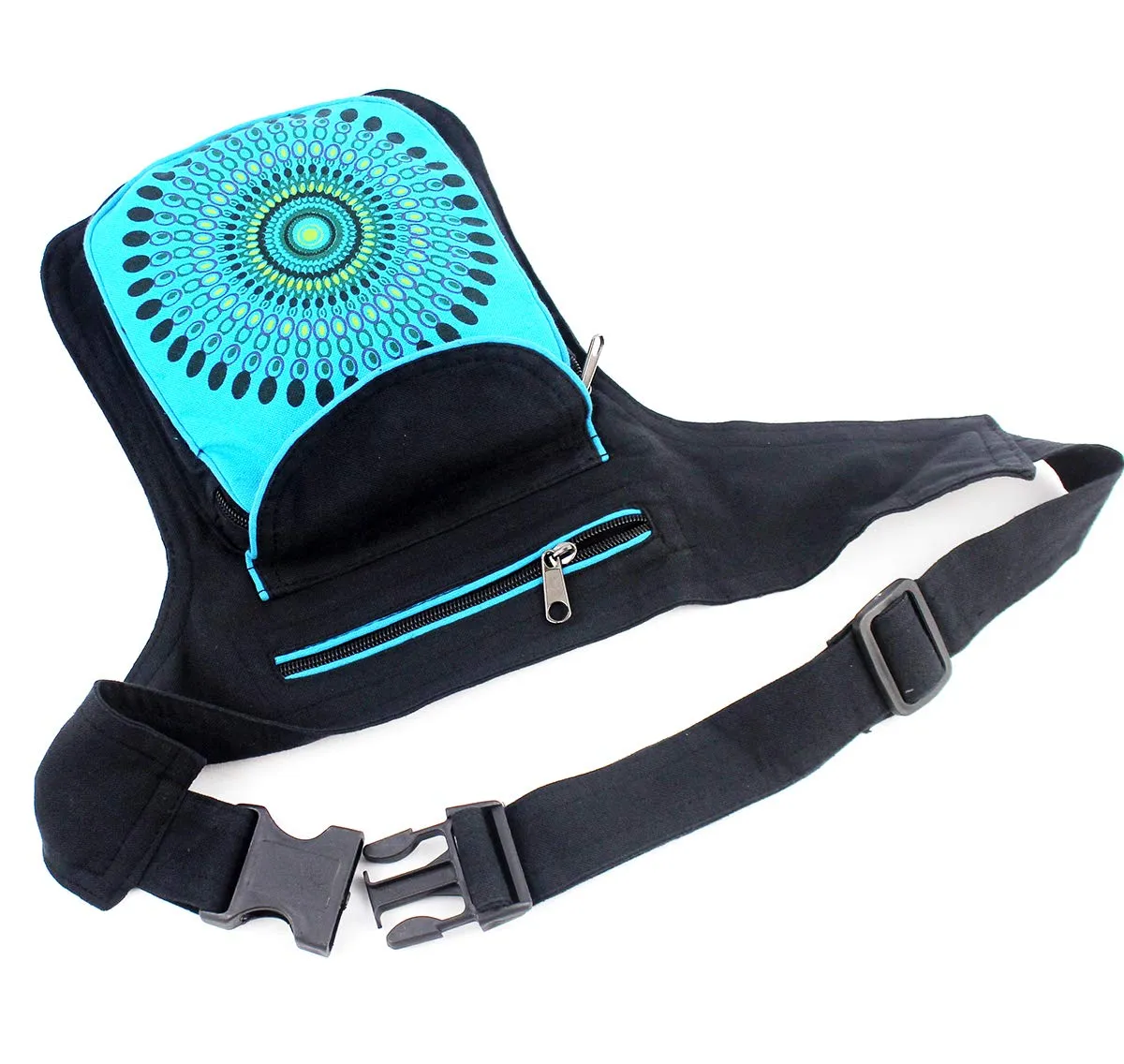 Furein Marsupio in Tessuto Motivi Etnici, 3 Tasche con Cerniera, Mb-1 Azul, Taglia Unica - immagine 4