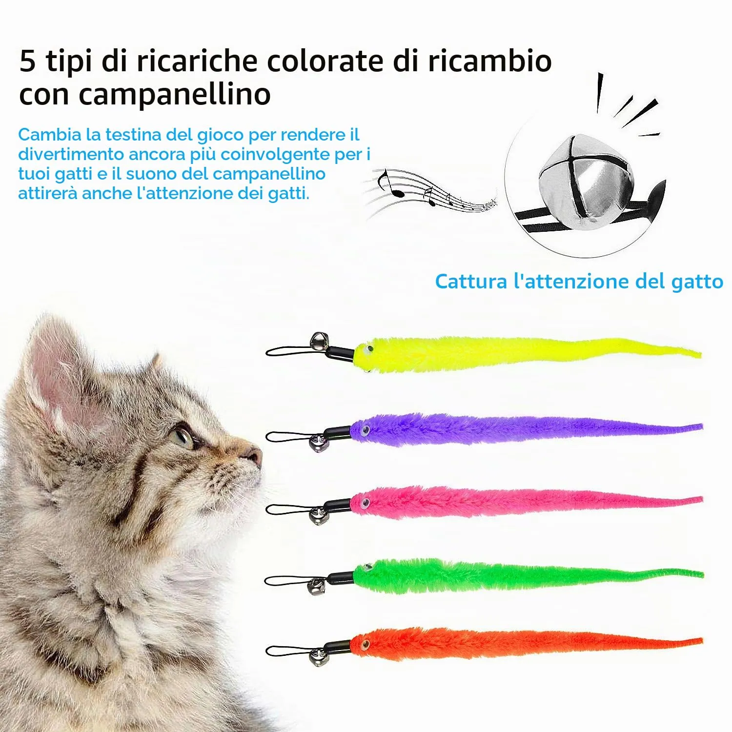 Diealles Giocattolo Interattivo per Gatti, Bacchetta Retrattile con 5 Ricariche di Piume - immagine 5