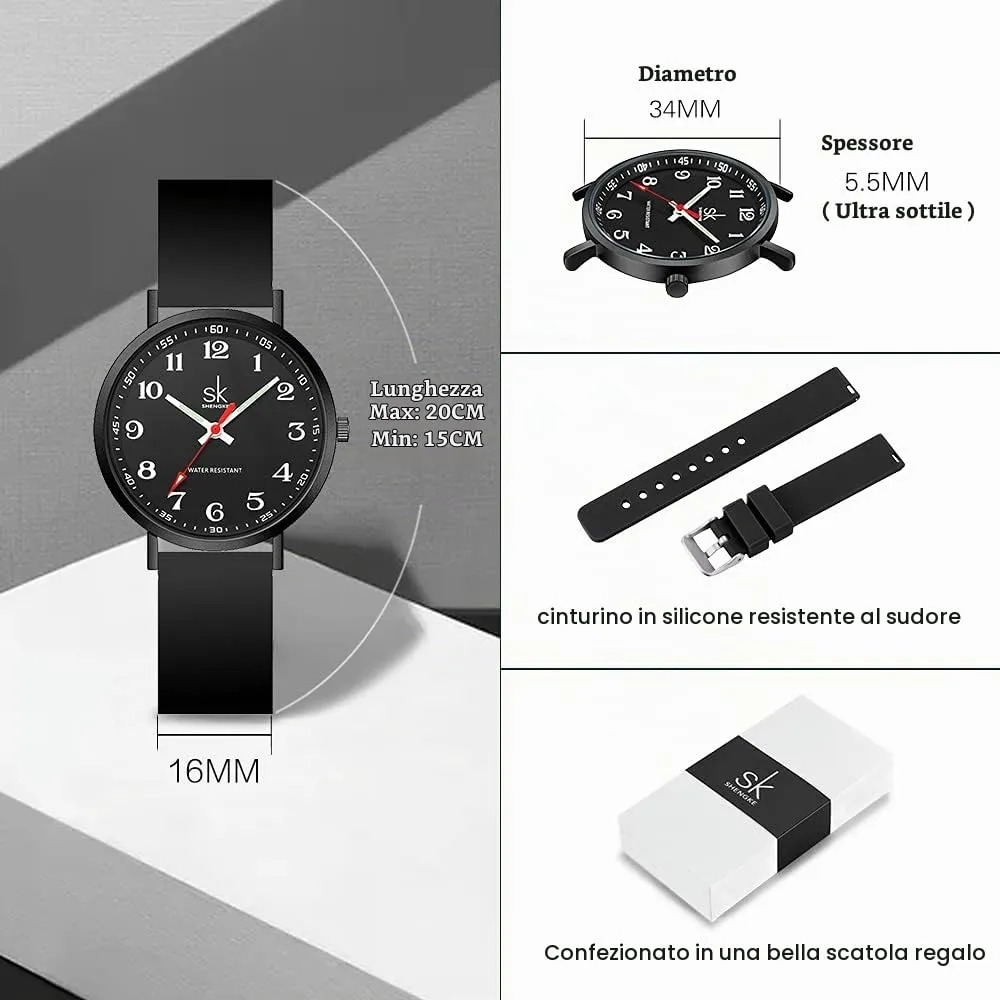 SHENGKE SK Orologio da Donna Scrub Ultra Sottile con Cinturino in Silicone (Black) - immagine 5