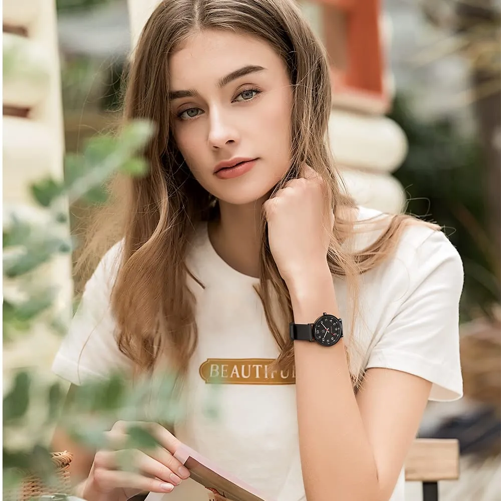 SHENGKE SK Orologio da Donna Scrub Ultra Sottile con Cinturino in Silicone (Black) - immagine 6