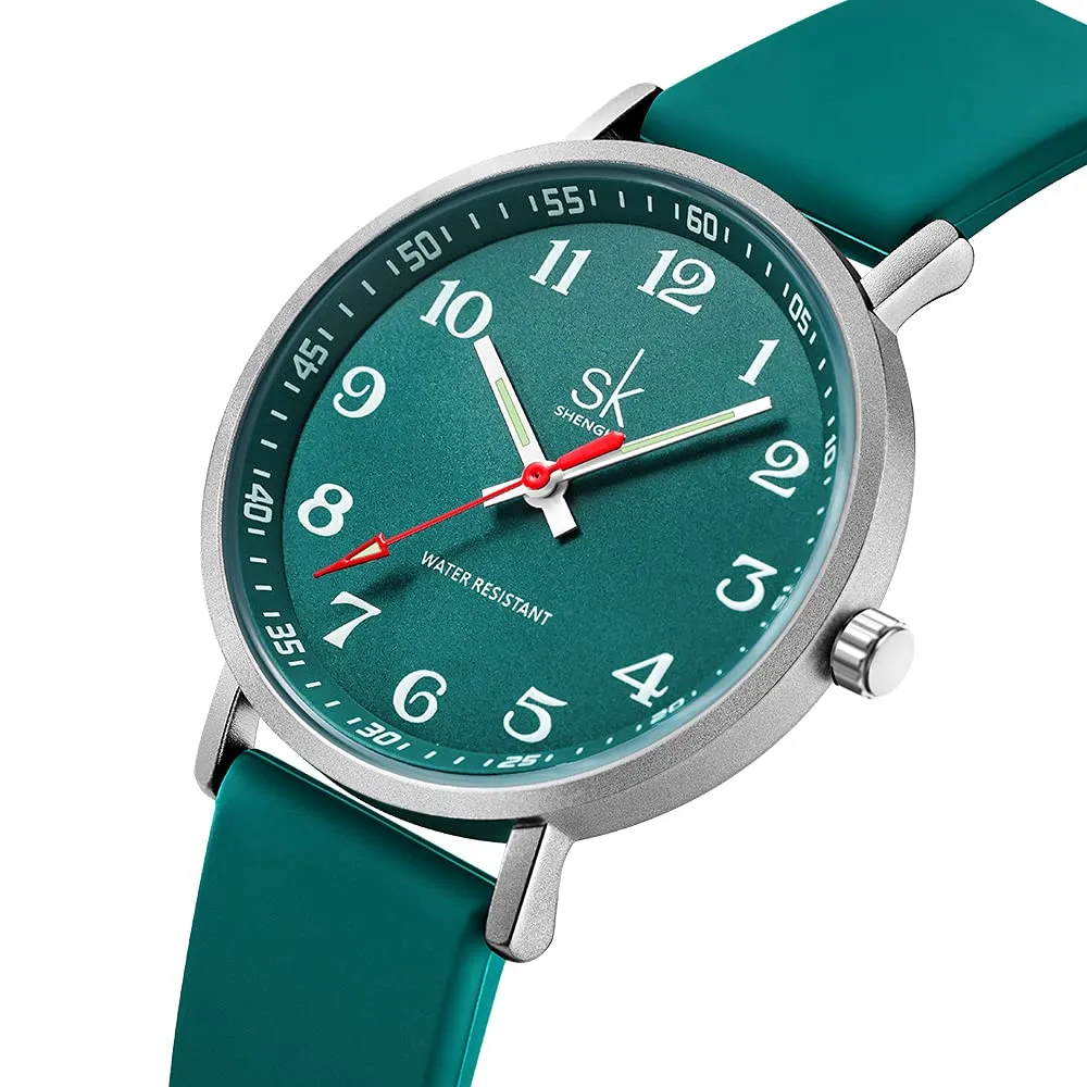SHENGKE K0166L Orologio da donna ultra sottile per professionisti medici, cinturino in silicone (Green) - immagine 2