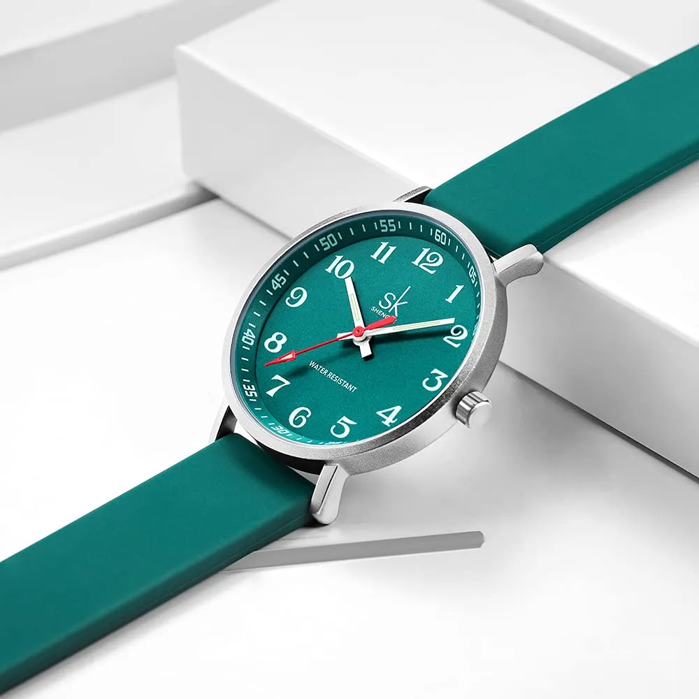 SHENGKE K0166L Orologio da donna ultra sottile per professionisti medici, cinturino in silicone (Green) - immagine 3