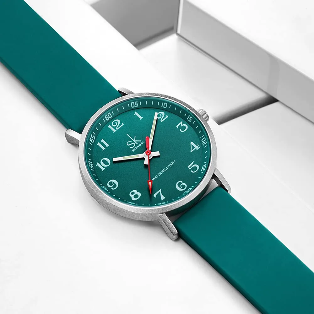 SHENGKE K0166L Orologio da donna ultra sottile per professionisti medici, cinturino in silicone (Green) - immagine 4