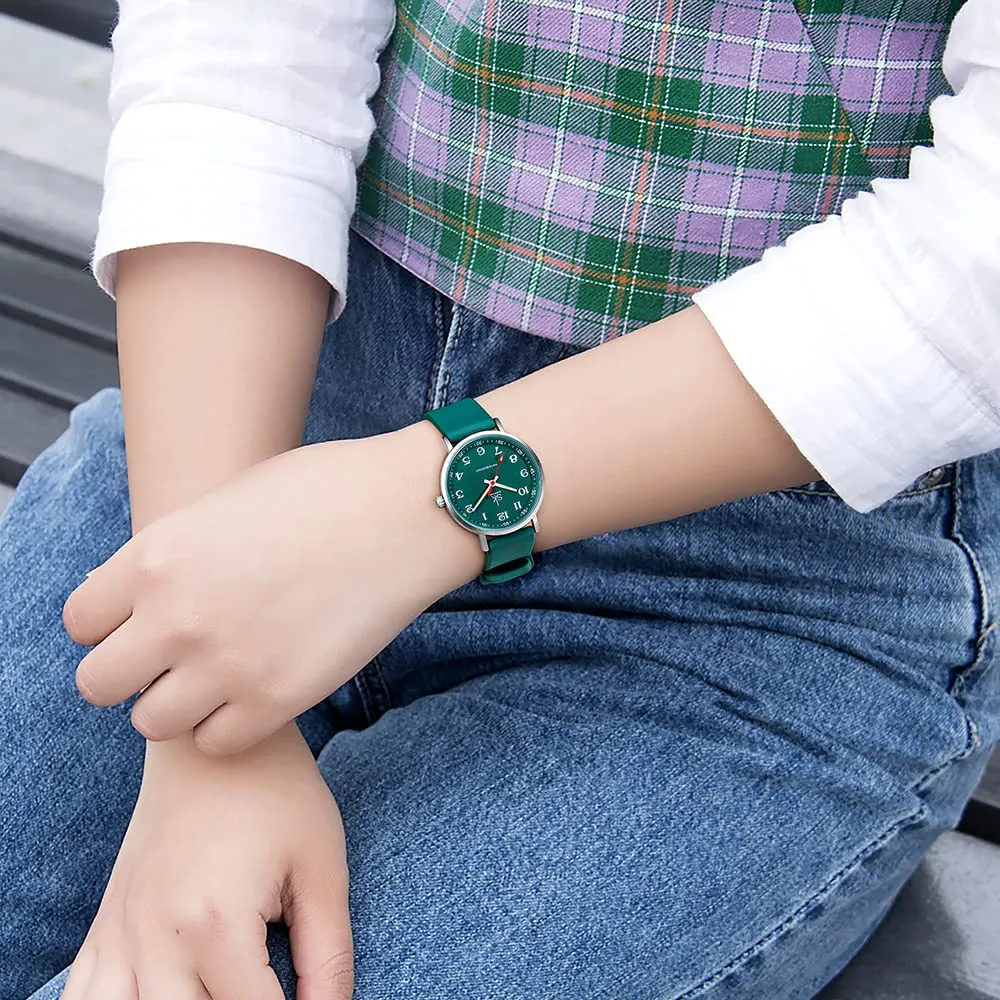 SHENGKE K0166L Orologio da donna ultra sottile per professionisti medici, cinturino in silicone (Green) - immagine 6