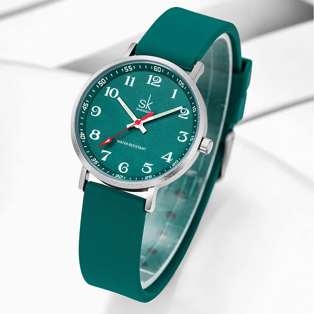 SHENGKE K0166L Orologio da donna ultra sottile per professionisti medici, cinturino in silicone (Green) - immagine 7