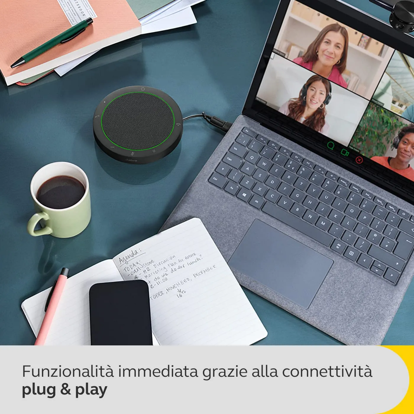 Jabra Speak2 40 Speakerphone, 4 Noise-Canceling Microphones, 50mm Full-Range Speaker, USB-A and USB-C, Dark Grey - immagine 9