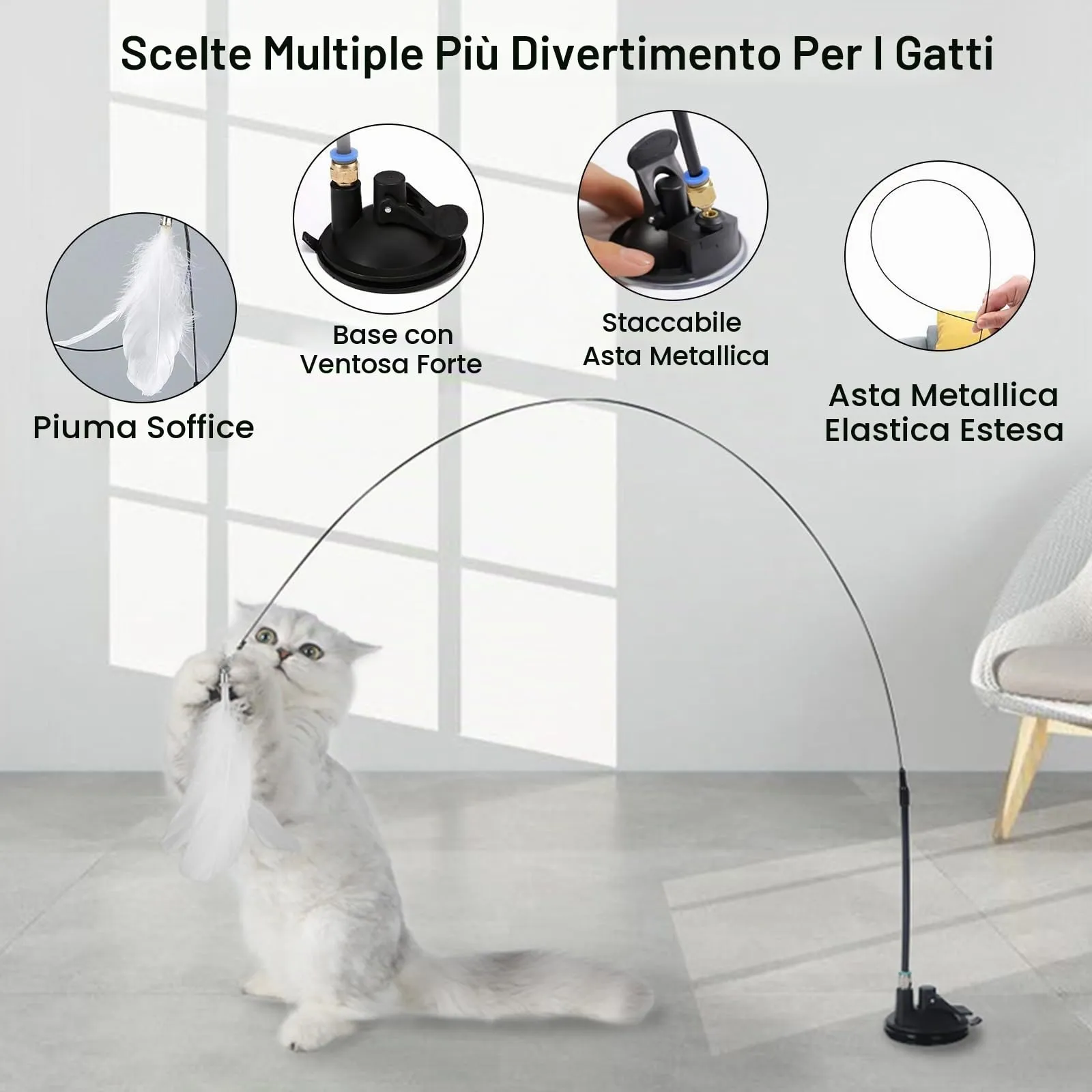 RICHDMI Giochi Interattivi con Piume per Gatti, 5 Pezzi con Campana e Ventosa - immagine 2