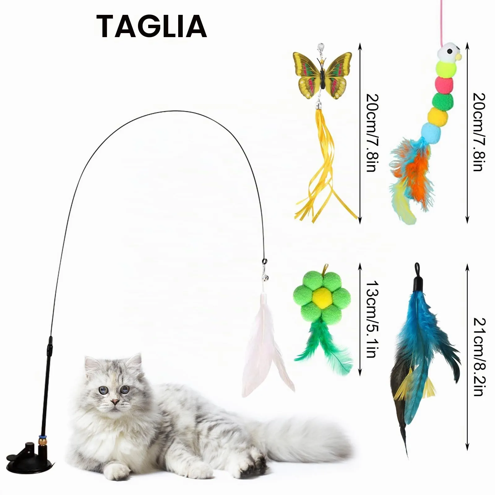 RICHDMI Giochi Interattivi con Piume per Gatti, 5 Pezzi con Campana e Ventosa - immagine 4