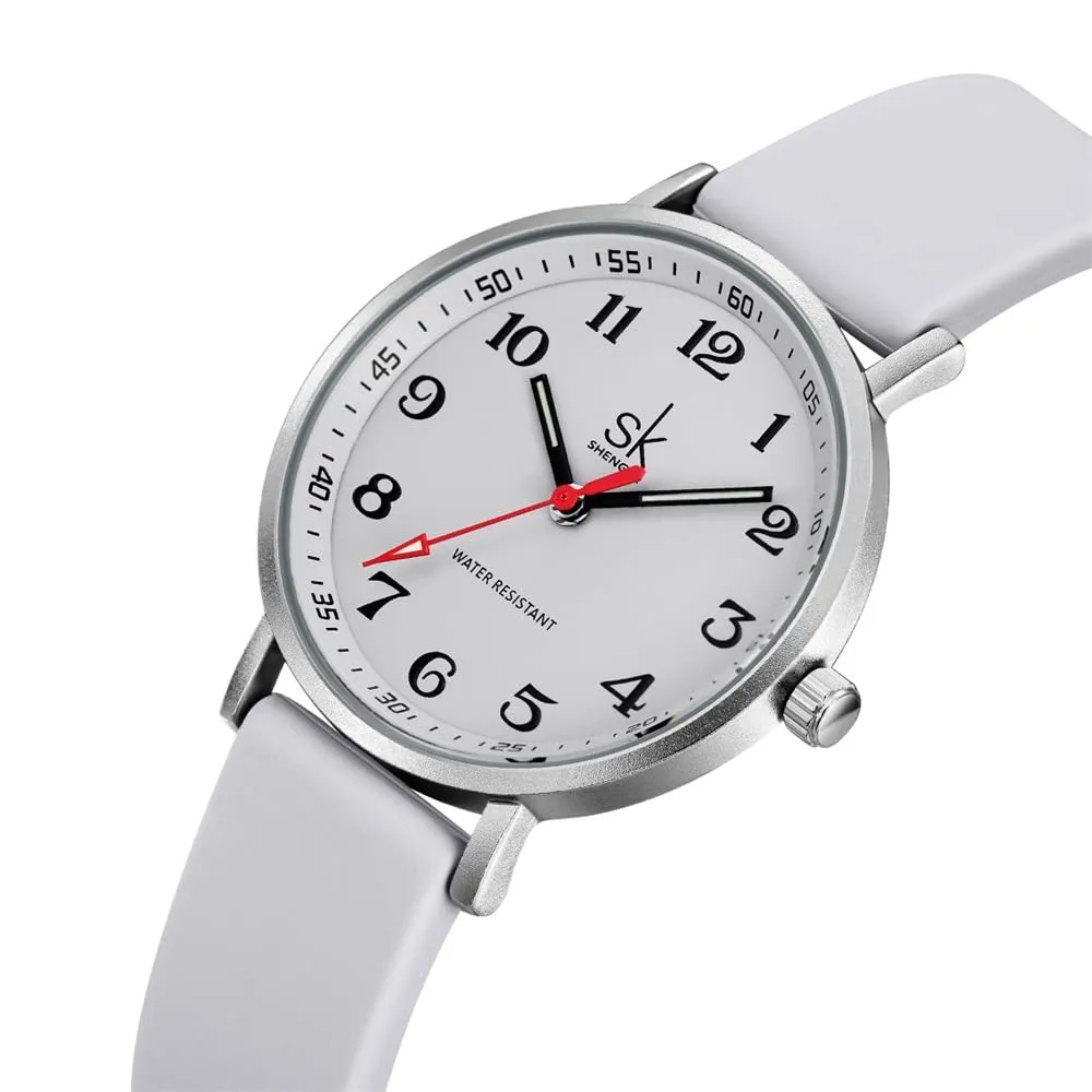 SHENGKE SK Orologio da donna ultra sottile per medici e infermieri, cinturino in silicone (Grey) - immagine 2