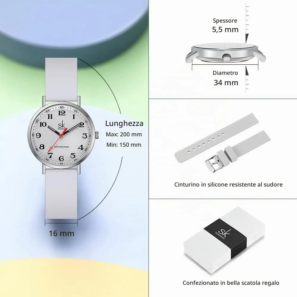 SHENGKE SK Orologio da donna ultra sottile per medici e infermieri, cinturino in silicone (Grey) - immagine 6