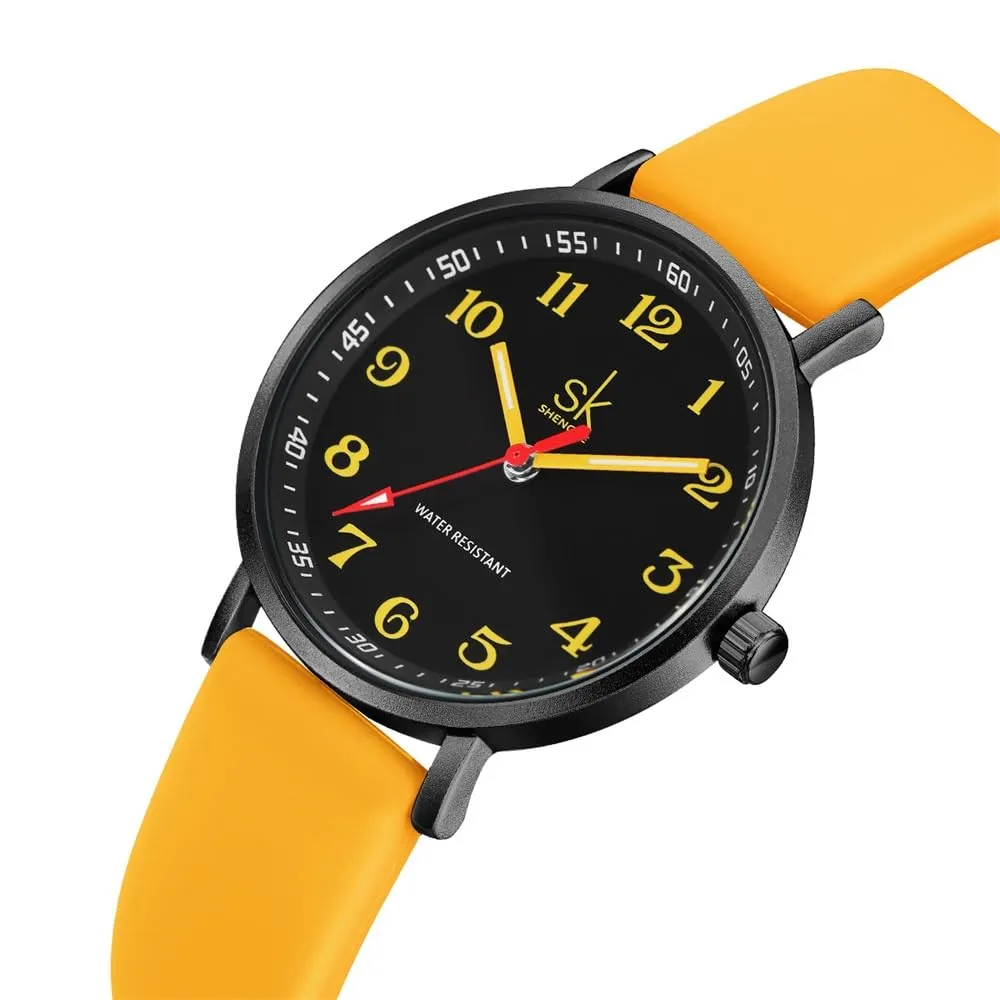 SHENGKE Orologio da donna ultra sottile per professionisti medici, cinturino in silicone (Black-Yellow) - immagine 2