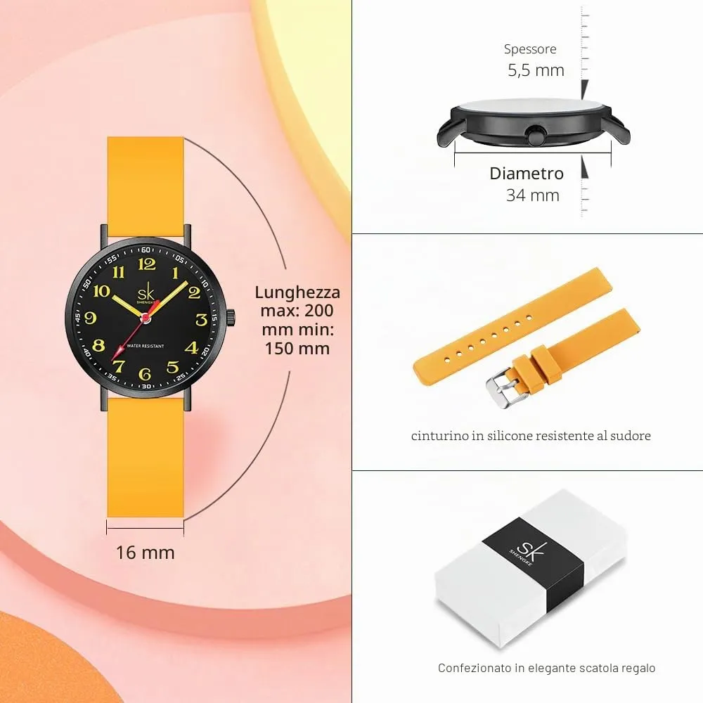 SHENGKE Orologio da donna ultra sottile per professionisti medici, cinturino in silicone (Black-Yellow) - immagine 6