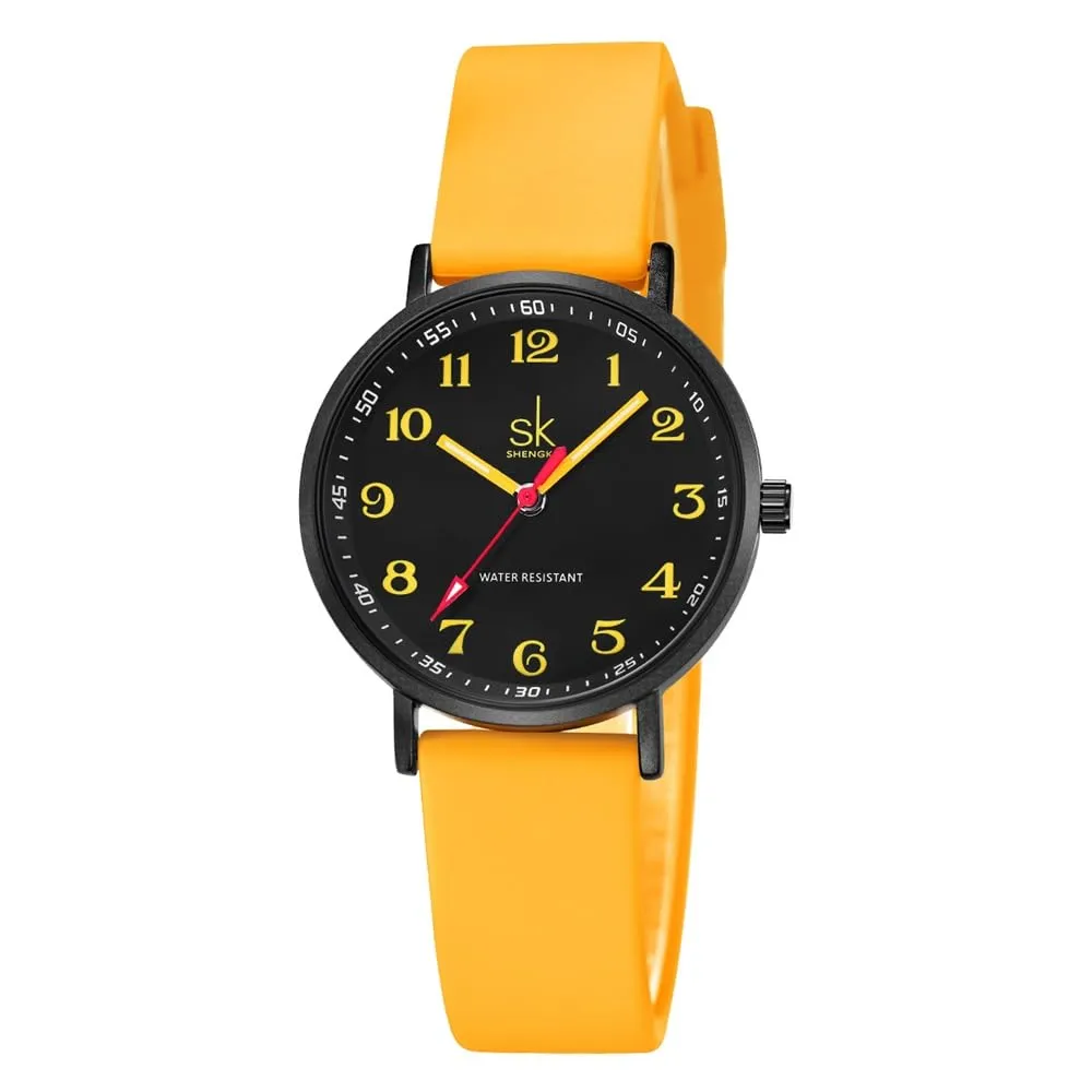 SHENGKE Orologio da donna ultra sottile per professionisti medici, cinturino in silicone (Black-Yellow) - immagine 7