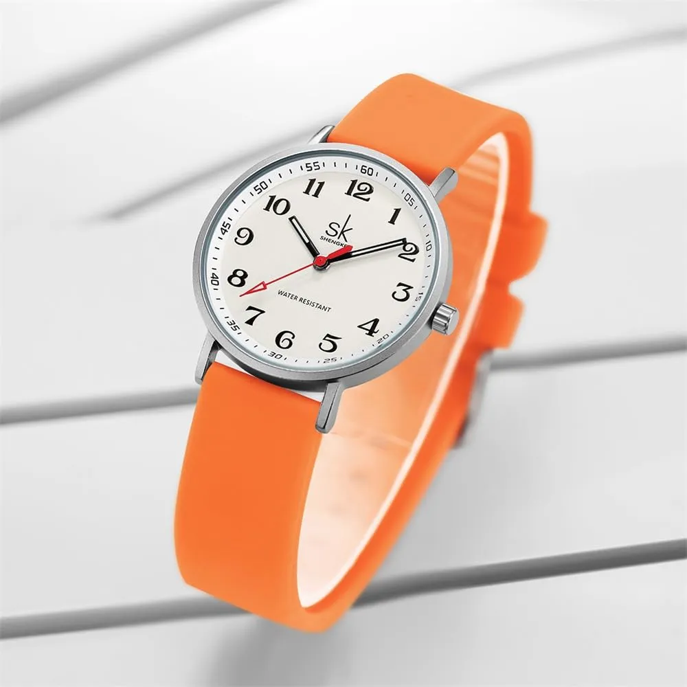 SHENGKE Orologio da donna ultra sottile per professionisti medici e infermieri, cinturino in silicone, Silver-Orange - immagine 4