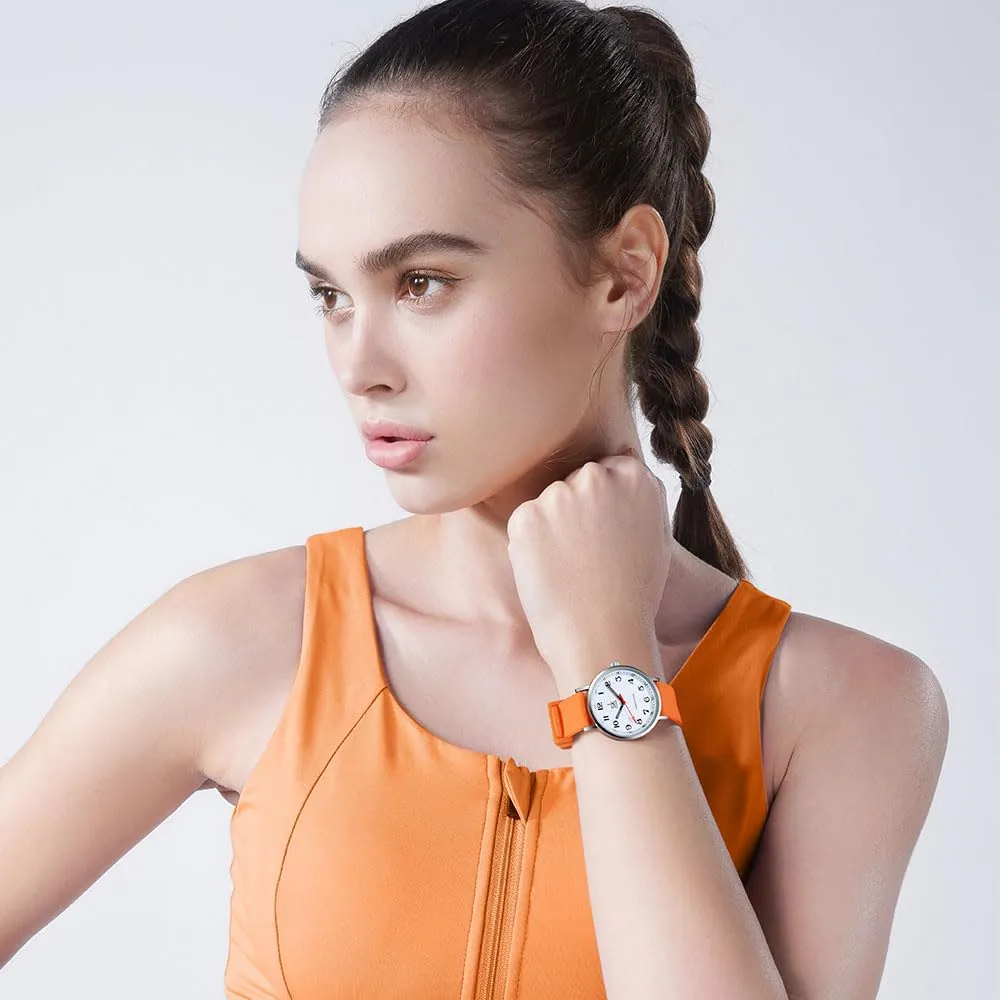 SHENGKE Orologio da donna ultra sottile per professionisti medici e infermieri, cinturino in silicone, Silver-Orange - immagine 5