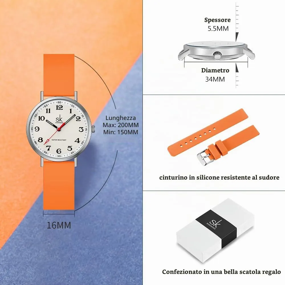 SHENGKE Orologio da donna ultra sottile per professionisti medici e infermieri, cinturino in silicone, Silver-Orange - immagine 6