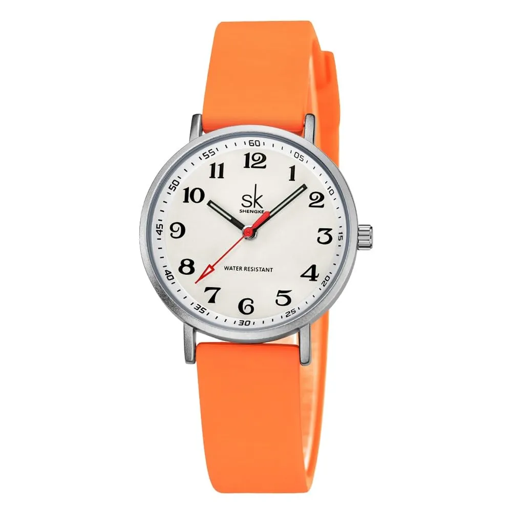 SHENGKE Orologio da donna ultra sottile per professionisti medici e infermieri, cinturino in silicone, Silver-Orange - immagine 7