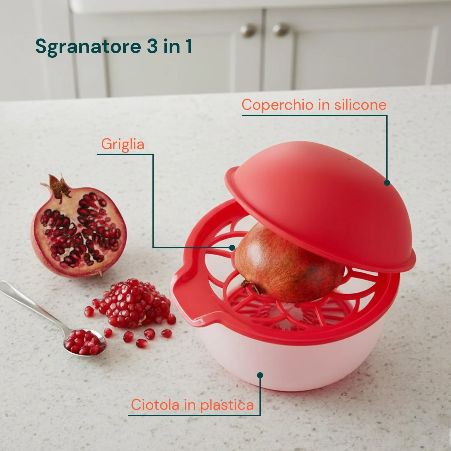 Avilia Spremi e Sgrana Melograno 3 in 1 con Contenitore, Senza BPA - immagine 2