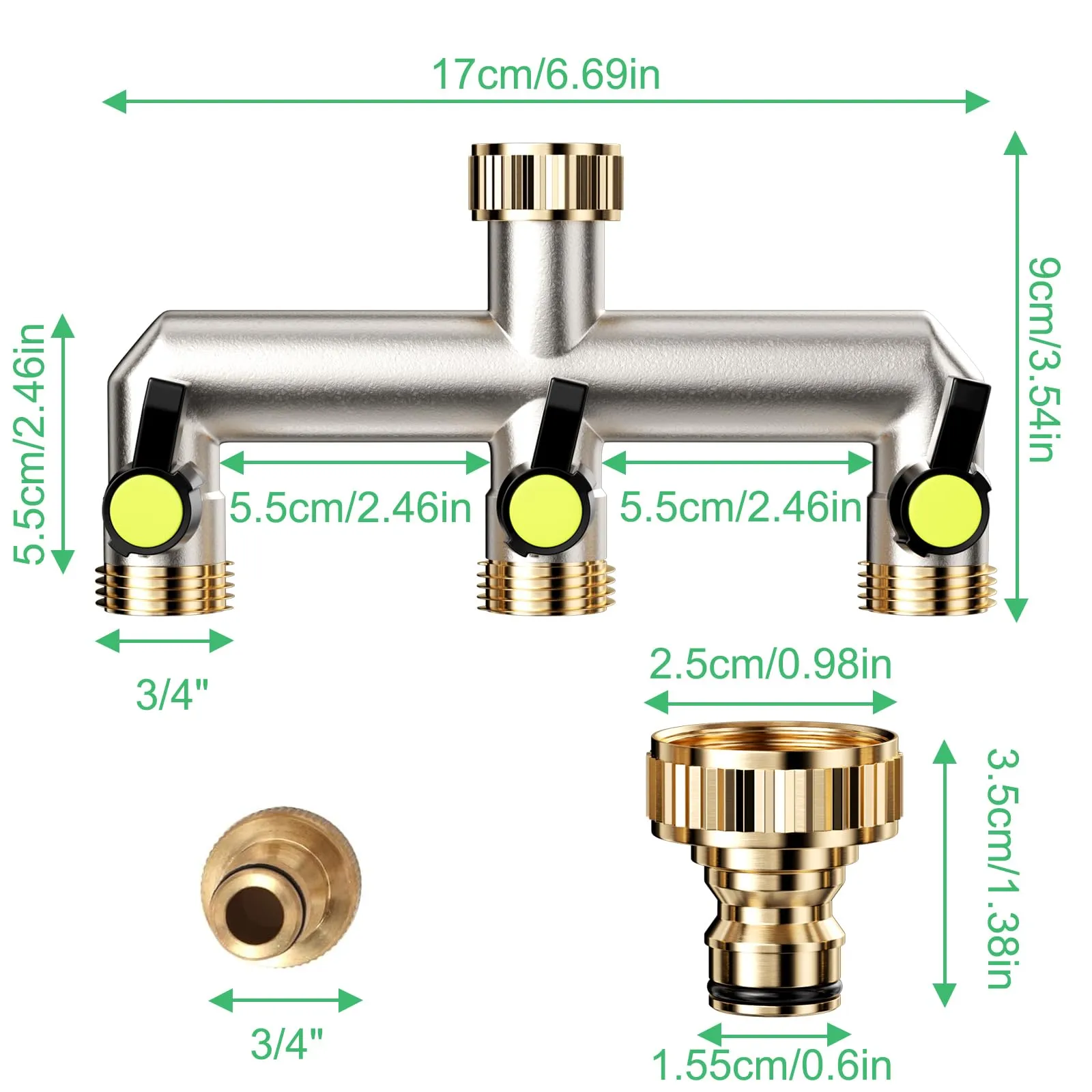 Maxentico Sdoppiatore Rubinetto Giardino a 3 Vie in Ottone, 3/4" BSP - immagine 2