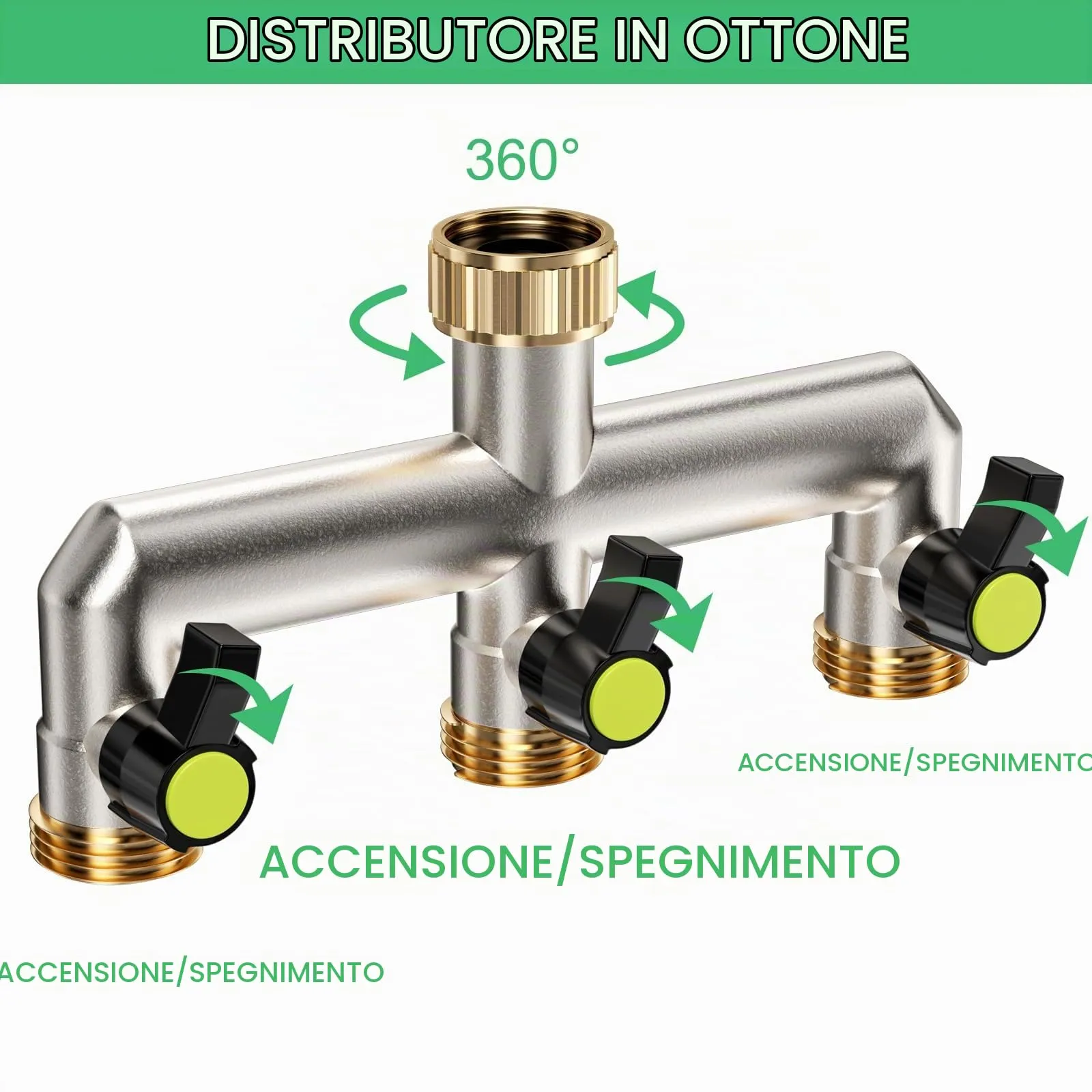 Maxentico Sdoppiatore Rubinetto Giardino a 3 Vie in Ottone, 3/4" BSP - immagine 5