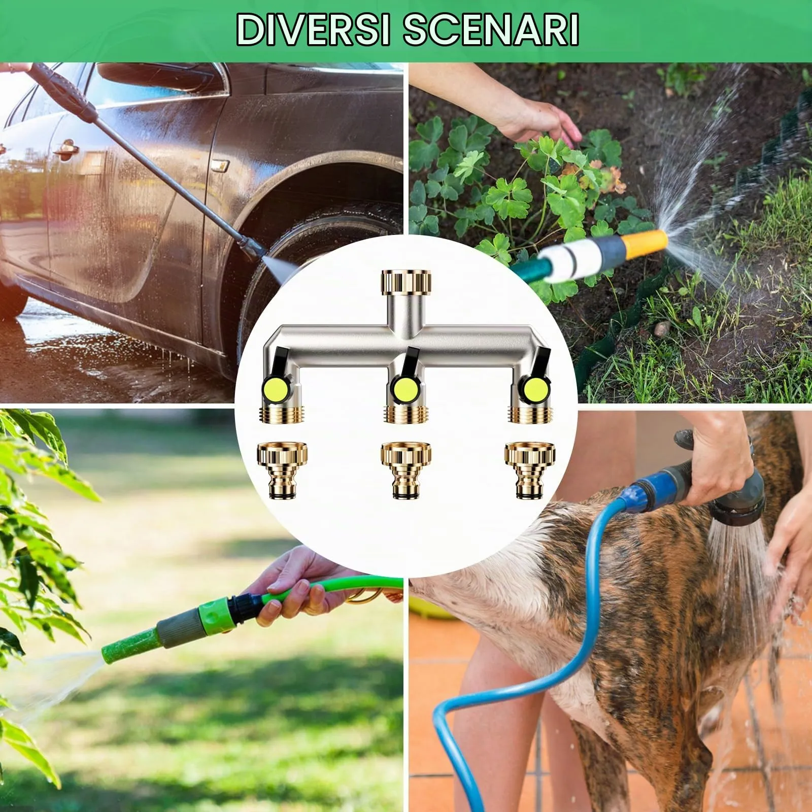 Maxentico Sdoppiatore Rubinetto Giardino a 3 Vie in Ottone, 3/4" BSP - immagine 7