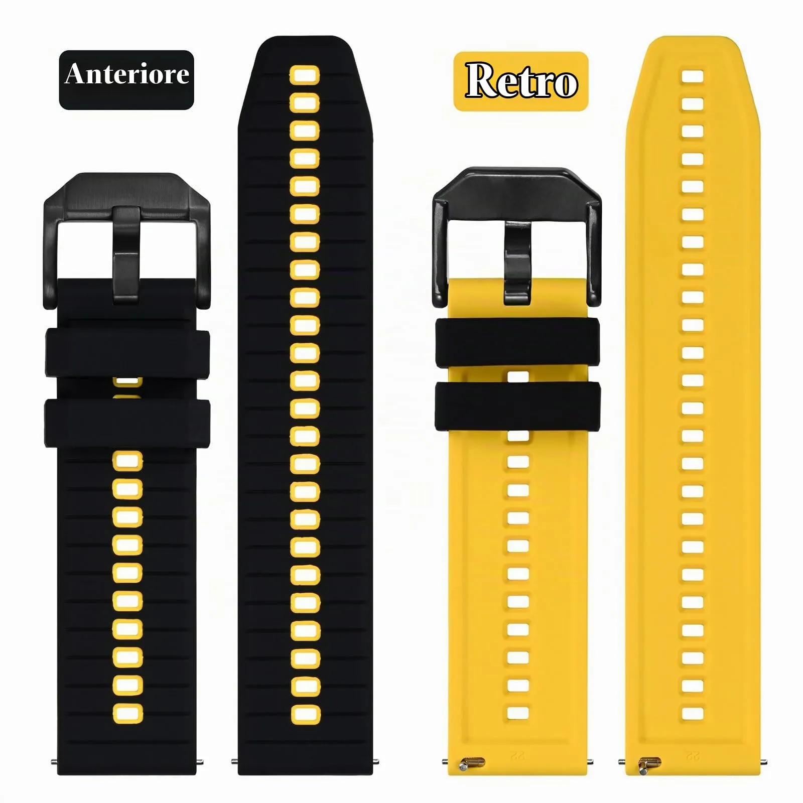 ANBEER Cinturino in silicone 18mm a sgancio rapido, Nero&Giallo con fibbia nera - immagine 3