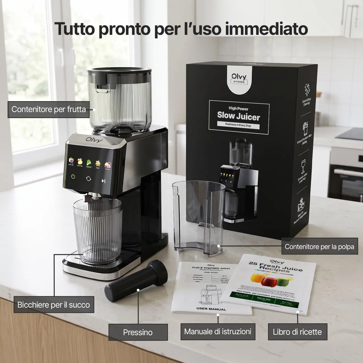 Olvy Slow Juicer Estrattore di Succo a Freddo JS8303S - immagine 11