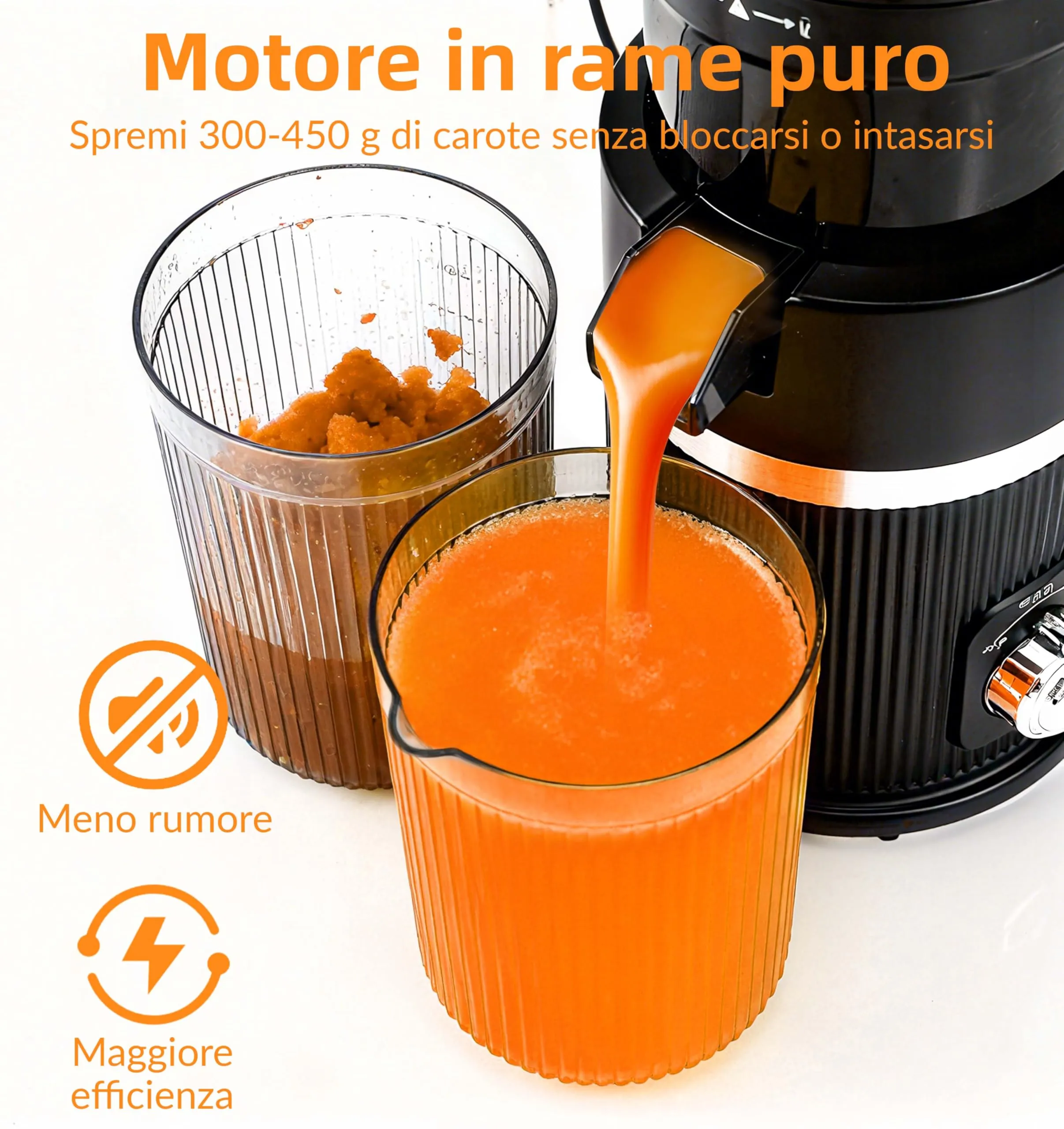 Dreamhigh Spremiagrumi Elettrico Professionale 200W, Slow Juicer con Bocca da 112mm, Senza BPA - immagine 4