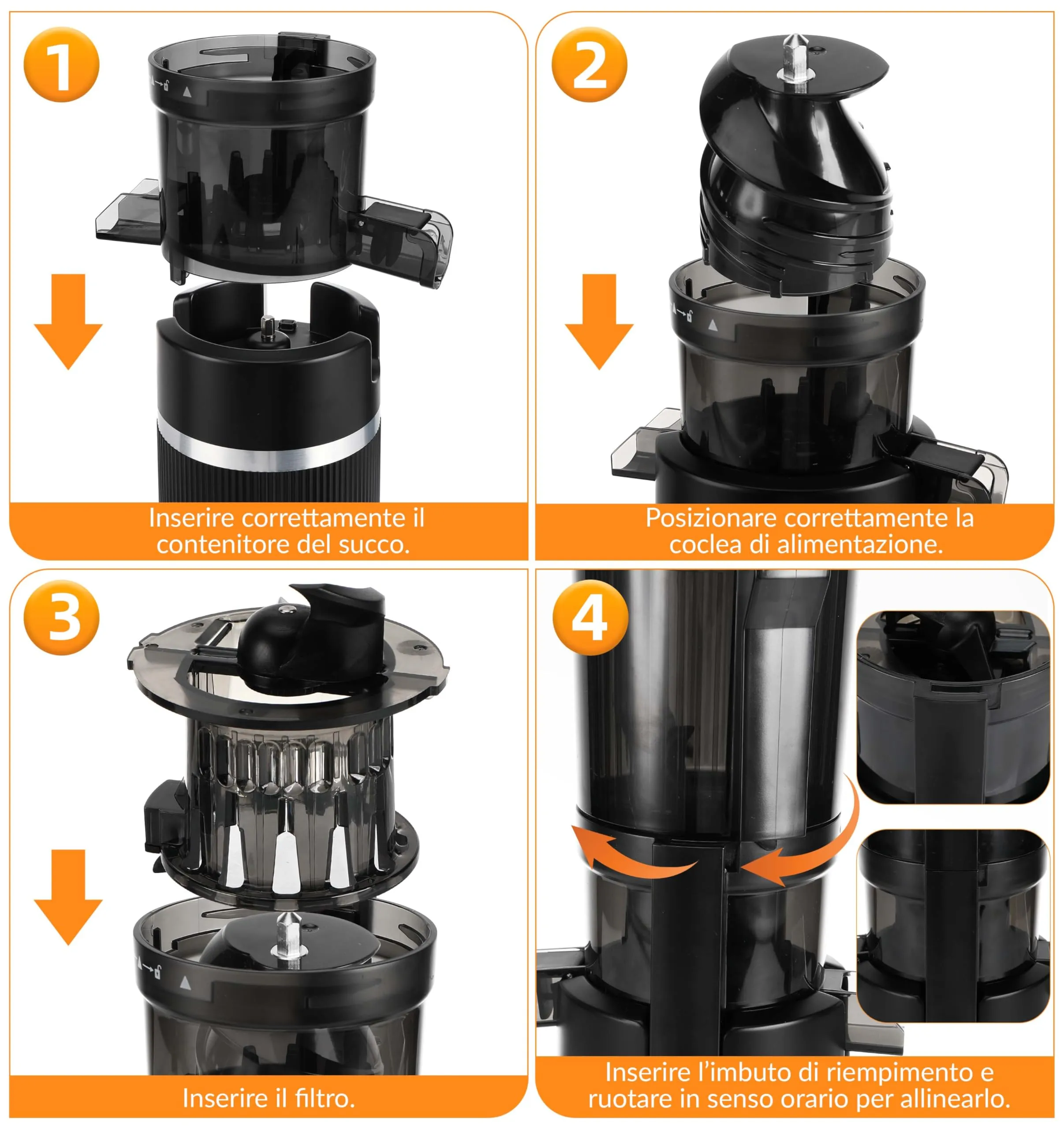 Dreamhigh Spremiagrumi Elettrico Professionale 200W, Slow Juicer con Bocca da 112mm, Senza BPA - immagine 6