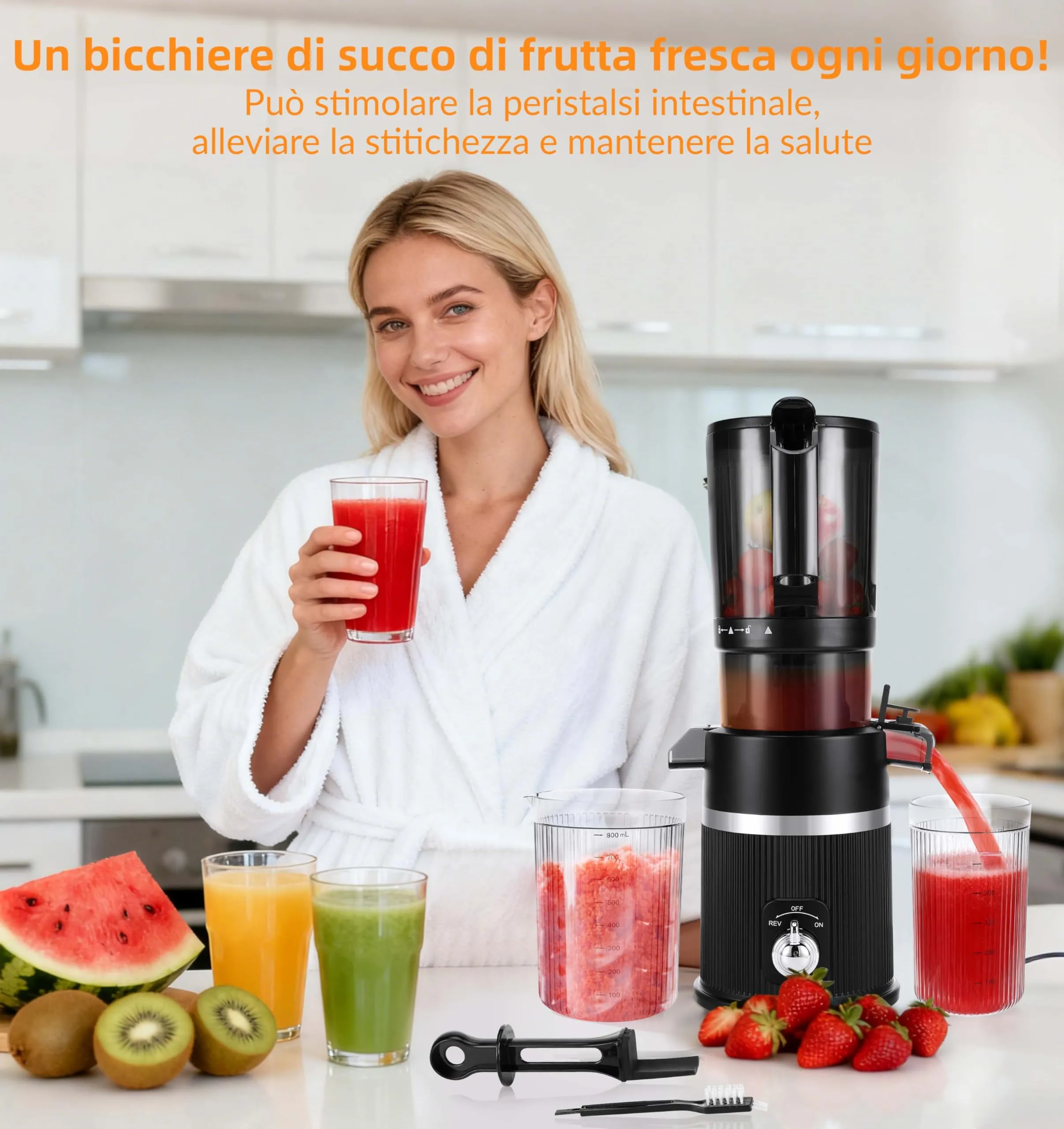Dreamhigh Spremiagrumi Elettrico Professionale 200W, Slow Juicer con Bocca da 112mm, Senza BPA - immagine 7