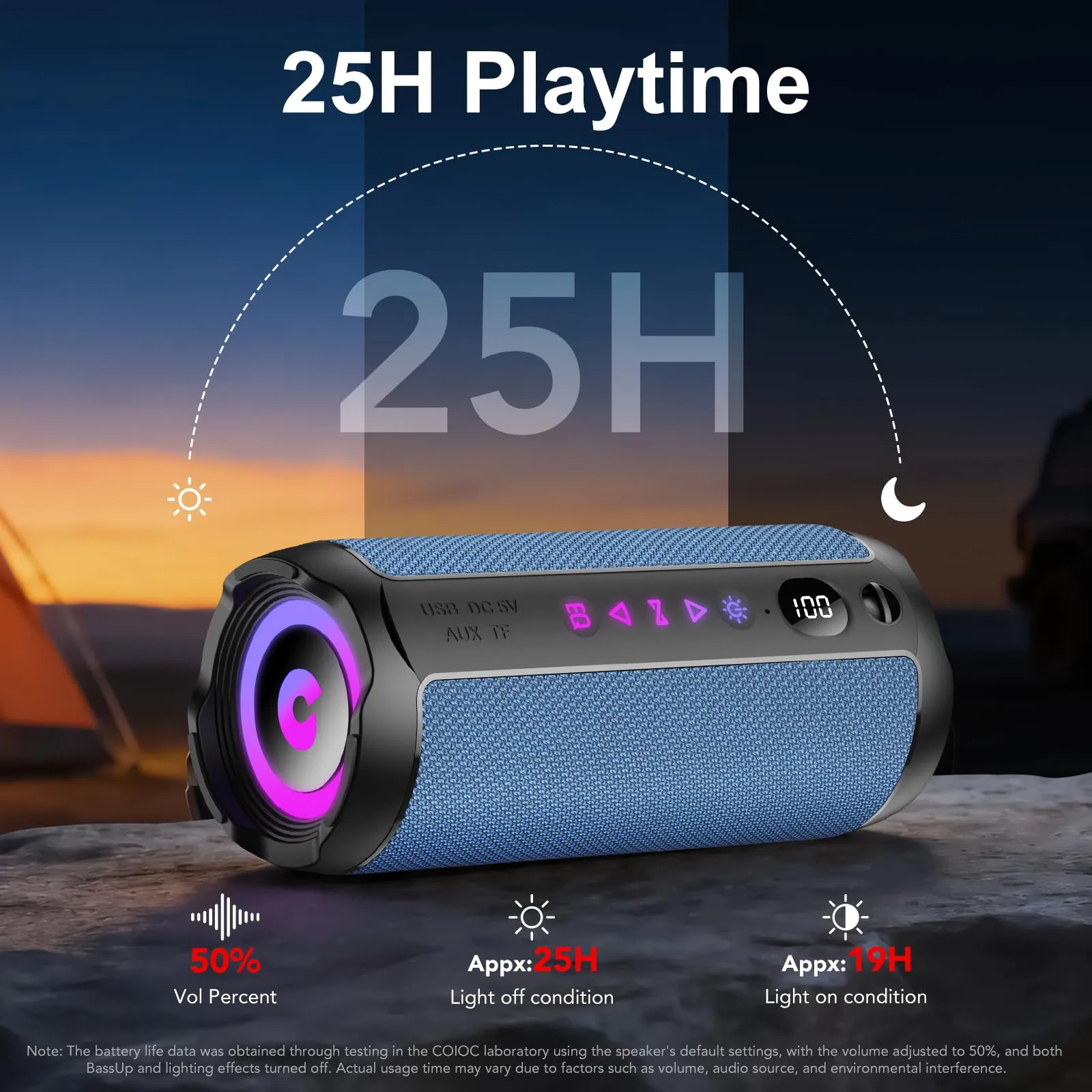 coioc Cassa Bluetooth Portatile 25W, Doppio Basso Driver, 25 Ore di Autonomia, IPX7, Luci RGB, Bluetooth 5.4 - immagine 3