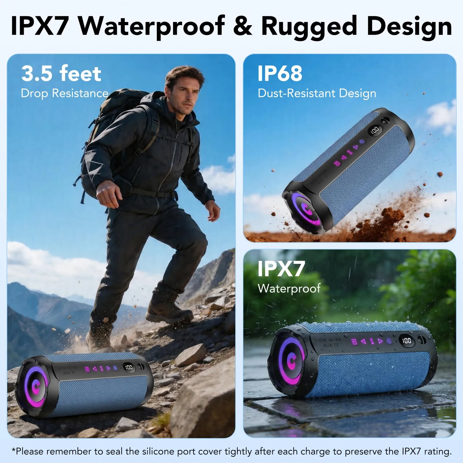 coioc Cassa Bluetooth Portatile 25W, Doppio Basso Driver, 25 Ore di Autonomia, IPX7, Luci RGB, Bluetooth 5.4 - immagine 5