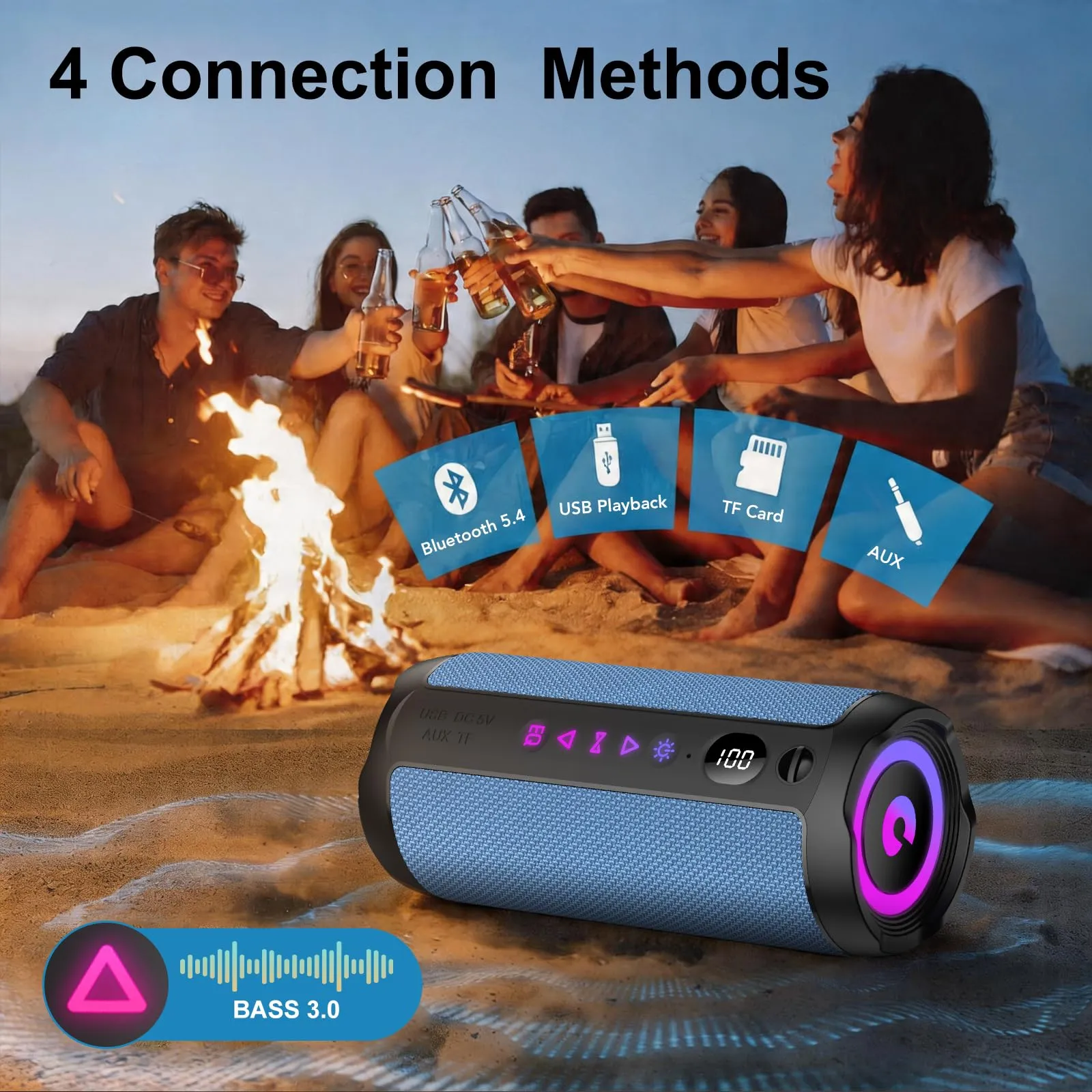 coioc Cassa Bluetooth Portatile 25W, Doppio Basso Driver, 25 Ore di Autonomia, IPX7, Luci RGB, Bluetooth 5.4 - immagine 6