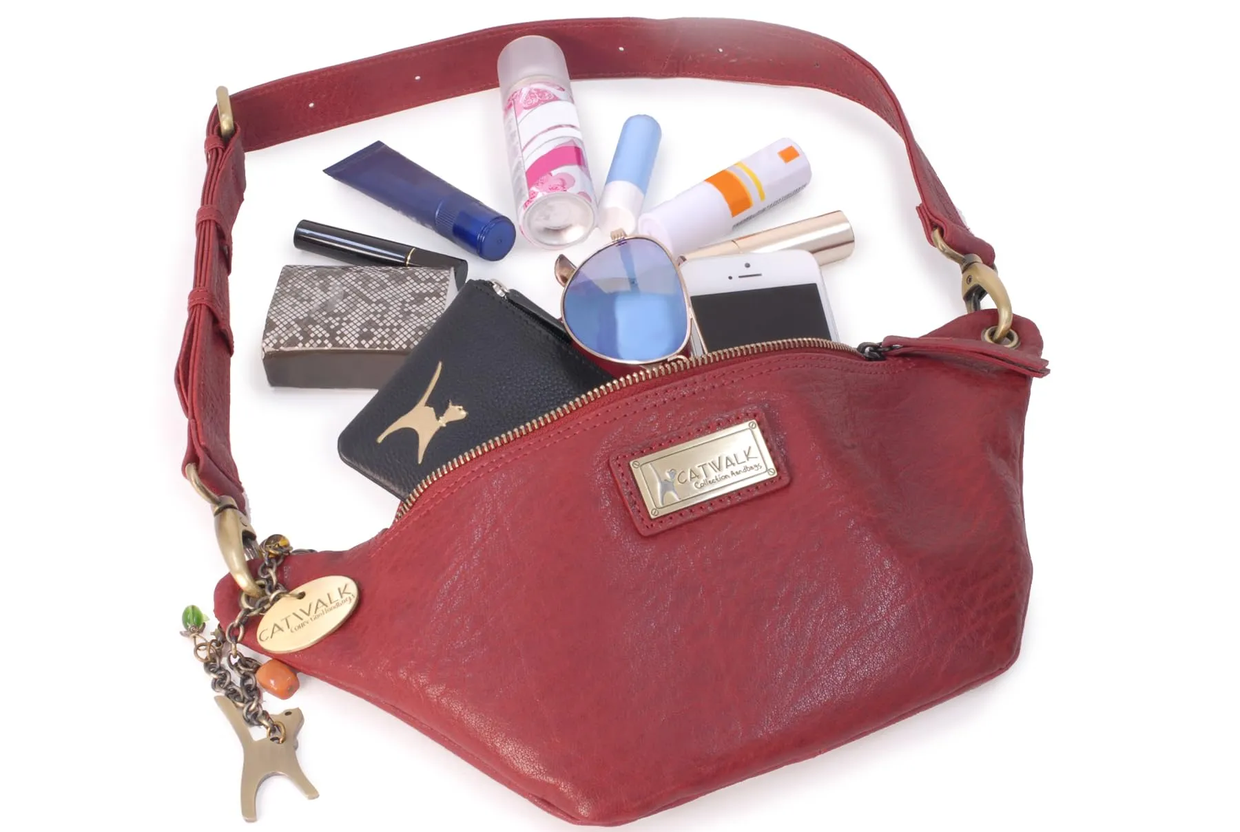 Catwalk Collection Handbags Ariana Marsupio Donna in Pelle Rosso - immagine 5