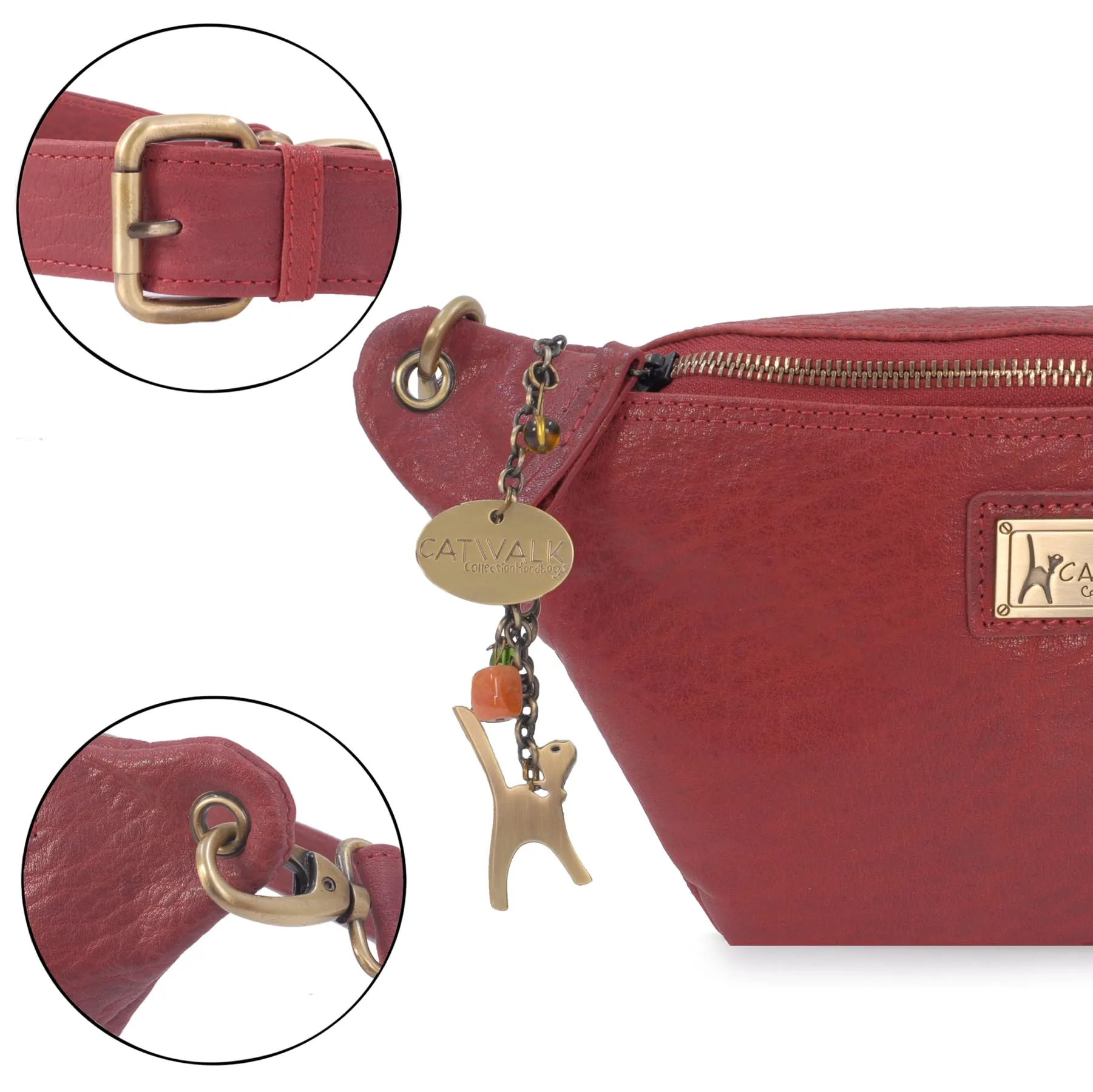 Catwalk Collection Handbags Ariana Marsupio Donna in Pelle Rosso - immagine 6