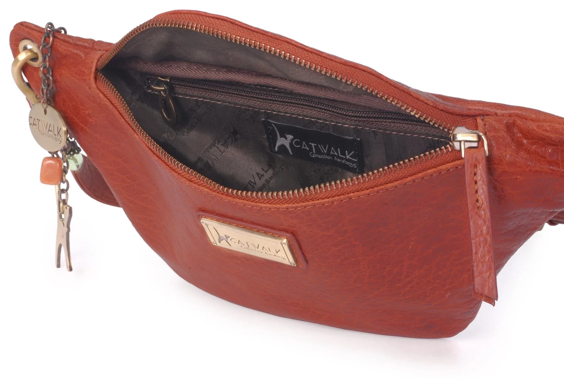 Catwalk Collection Handbags Ariana Marsupio in Pelle Marrone Chiaro - immagine 4