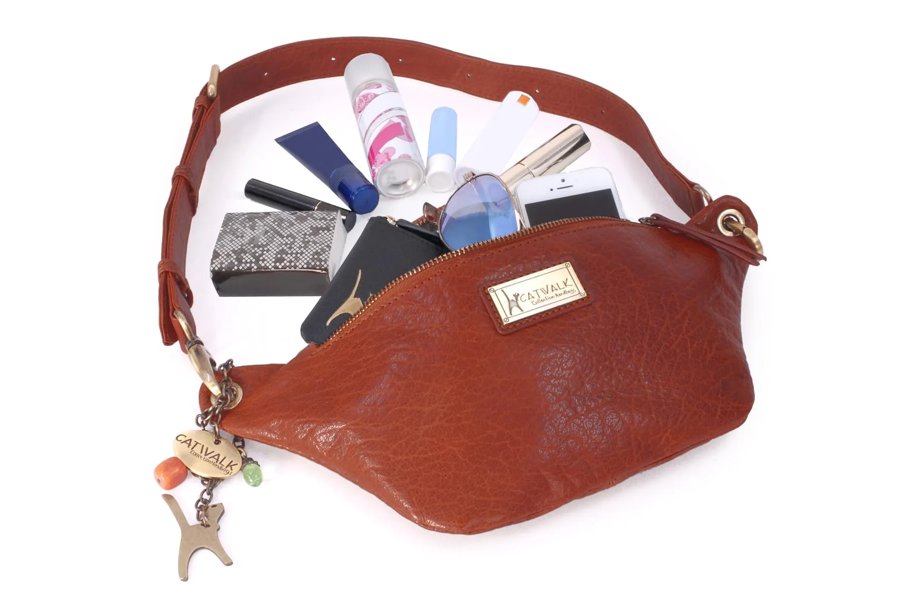 Catwalk Collection Handbags Ariana Marsupio in Pelle Marrone Chiaro - immagine 5