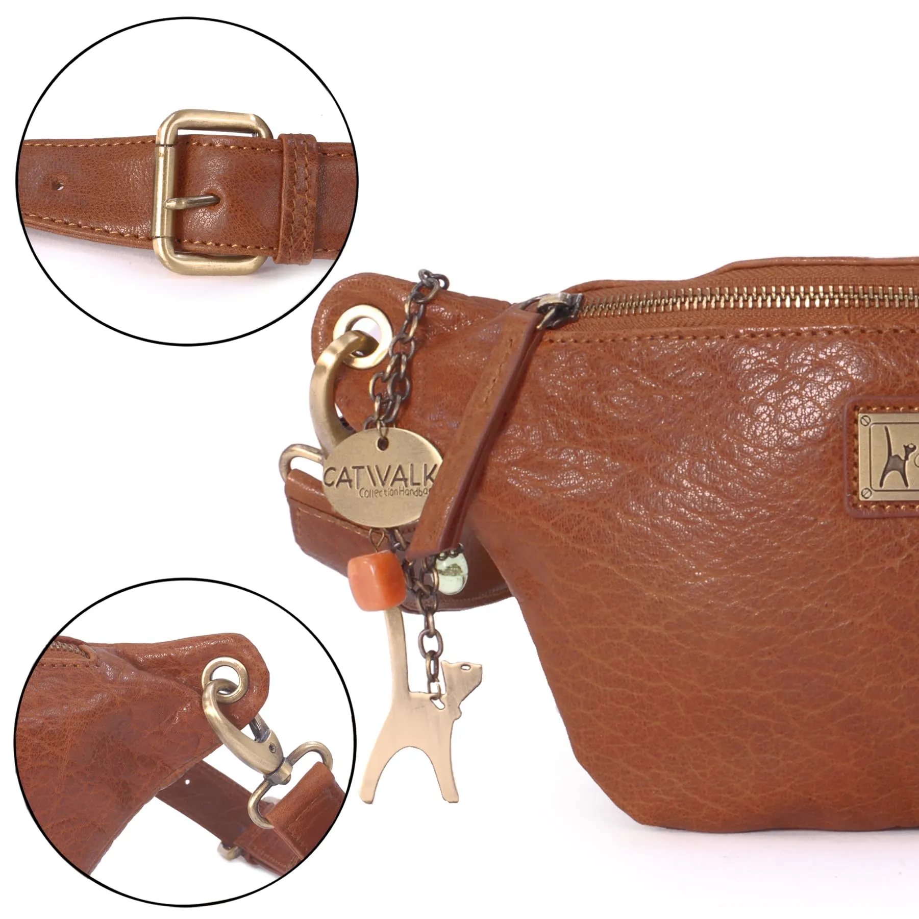 Catwalk Collection Handbags Ariana Marsupio in Pelle Marrone Chiaro - immagine 6